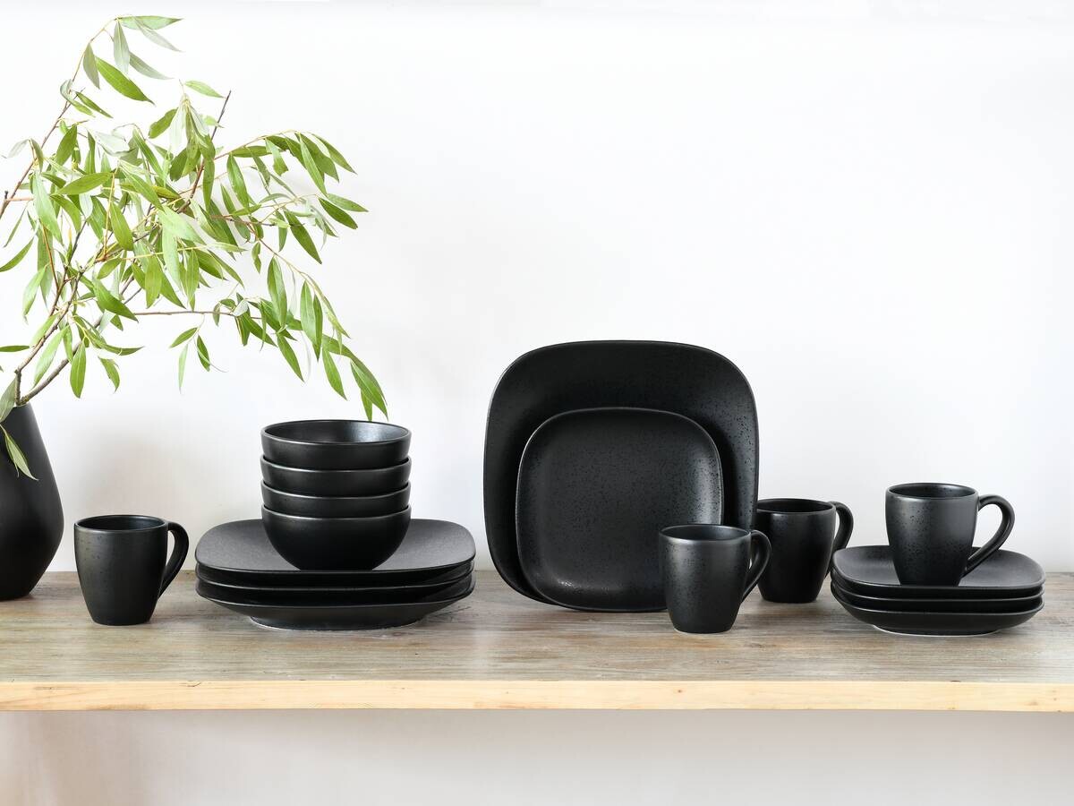 CreaTable Kombiservice Magic Black Square schwarz Steinzeug 16 tlg.