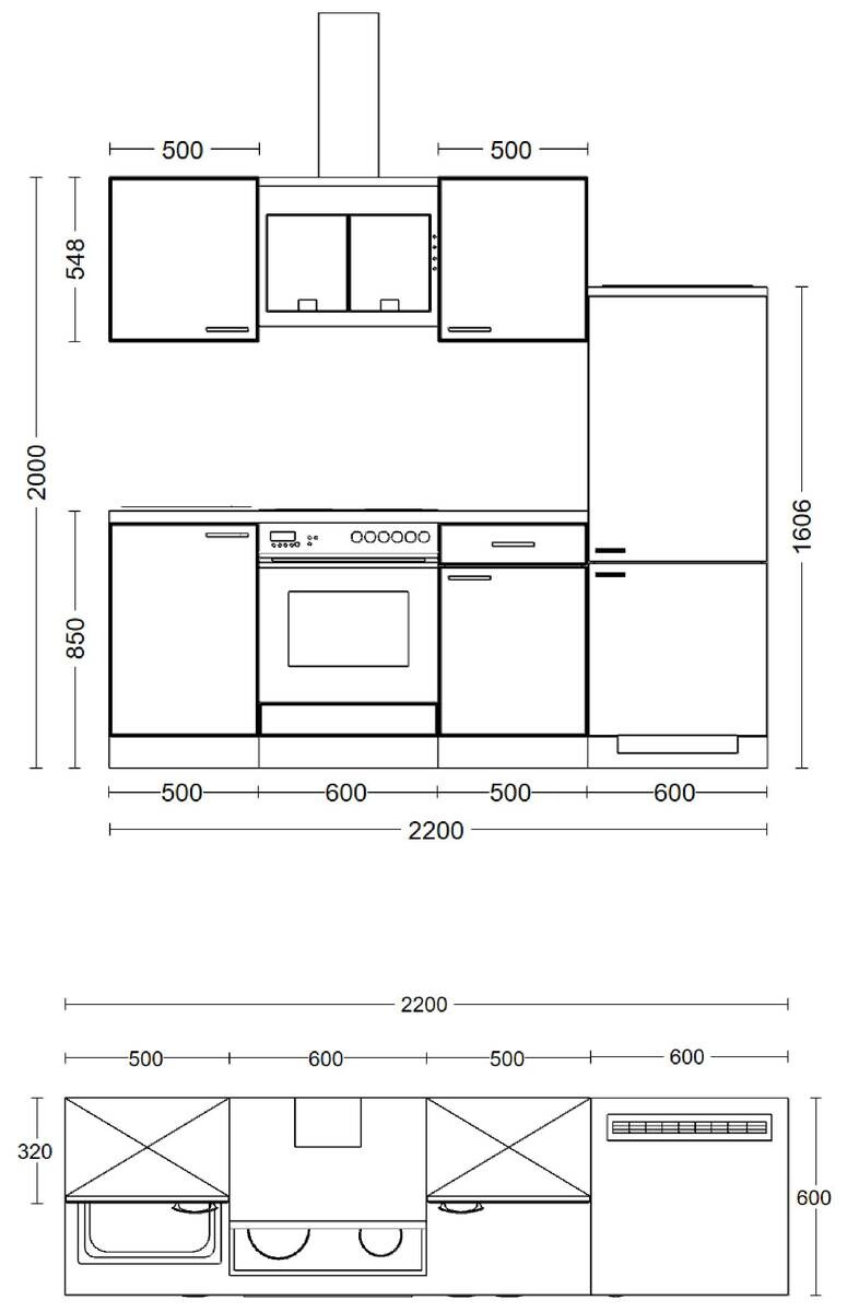 Flex-Well Küchenblock Morena Basalt matt B/H/T: ca. 220x200x60 cm