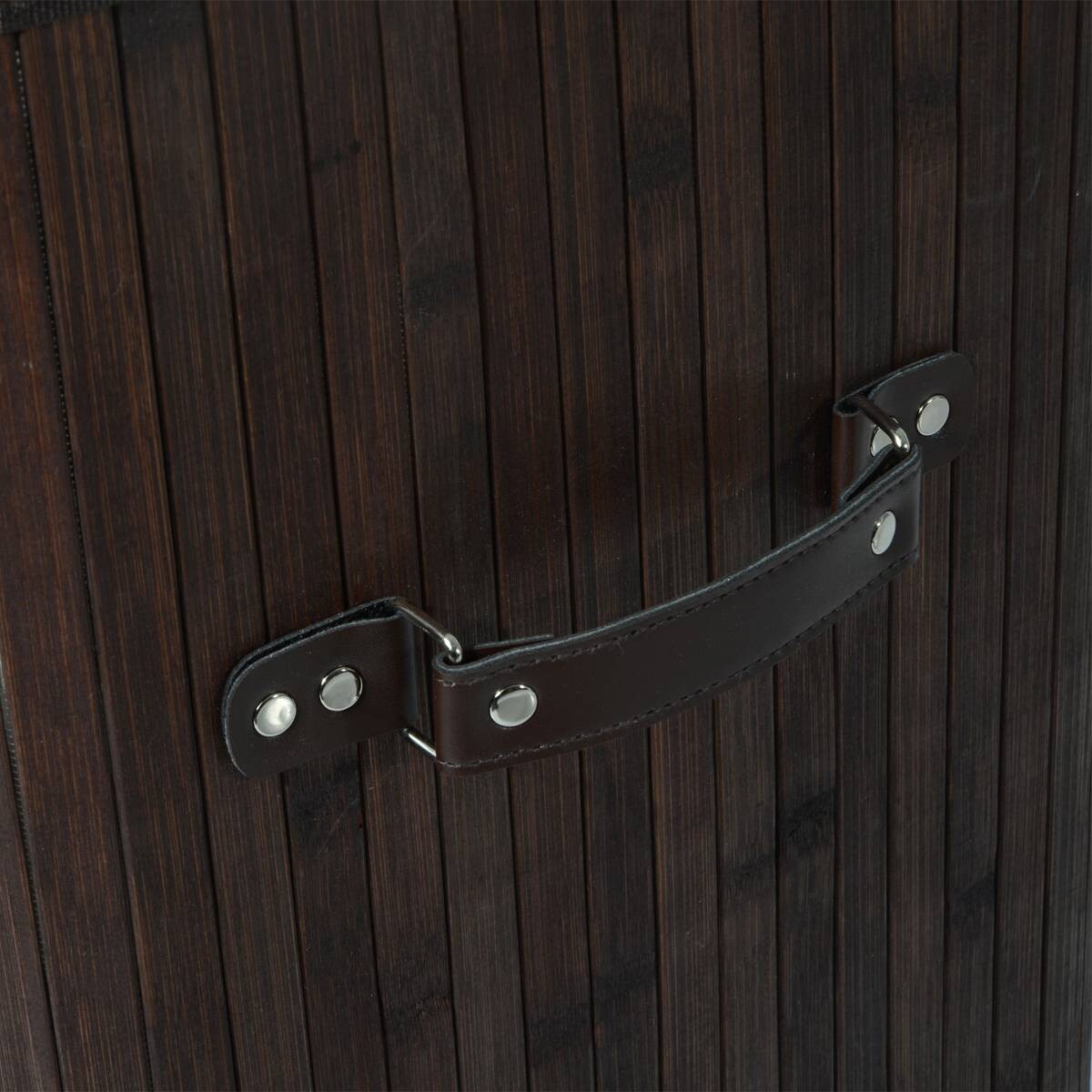 HOMCOM Wäschekorb mit 2 Tragegriffen dunkelbraun Bambus Stoff Kunststoff B/H/L: ca. 30x60x40 cm