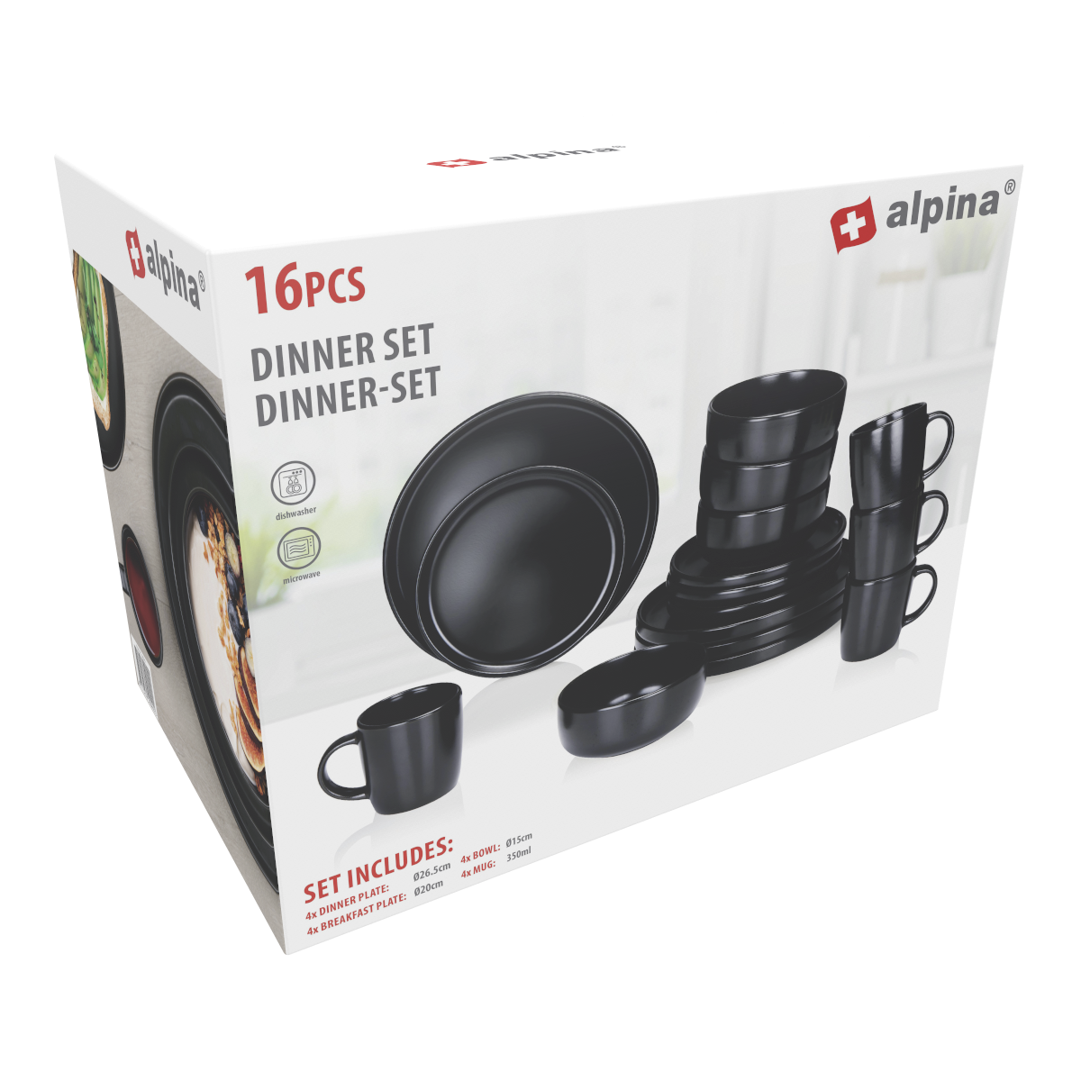 alpina Kombiservice schwarz Steinzeug 16 tlg.