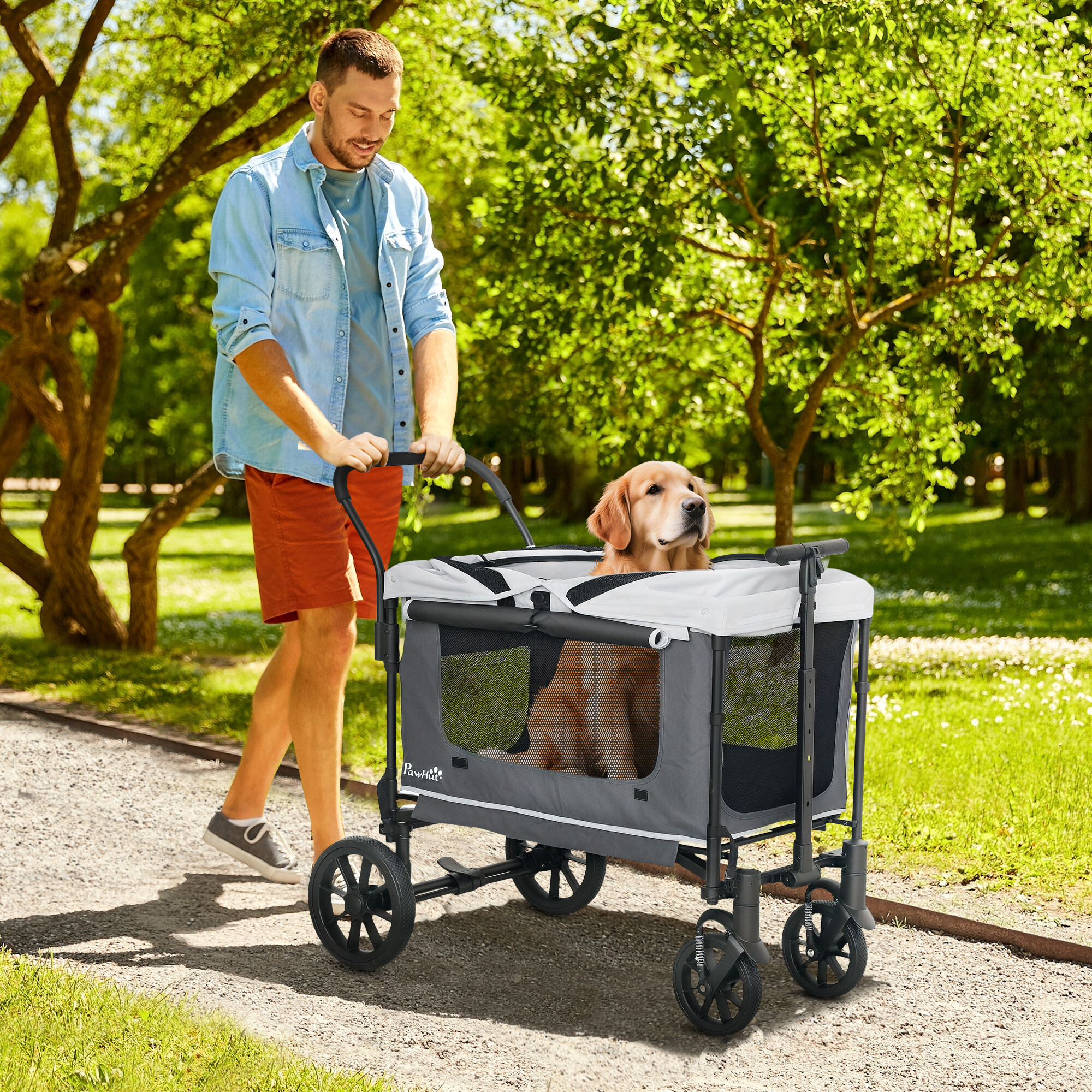 PawHut Hundewagen dunkelgrau Stahl B/H/L: ca. 65x102x110 cm