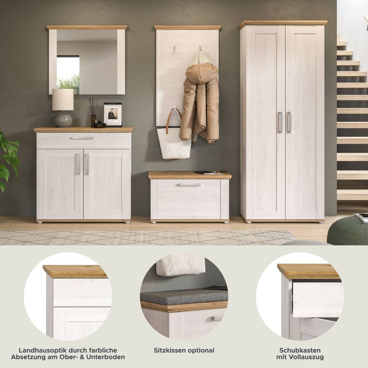 Garderobe Verona Sibiu Lärche Nachbildung Eiche Artisan Nachbildung B/H/T: ca. 285x196x39 cm