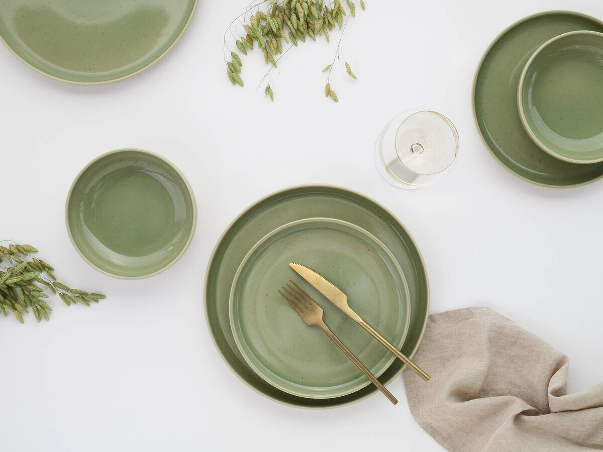 CreaTable Teller-Set Uno Romana grün Steinzeug