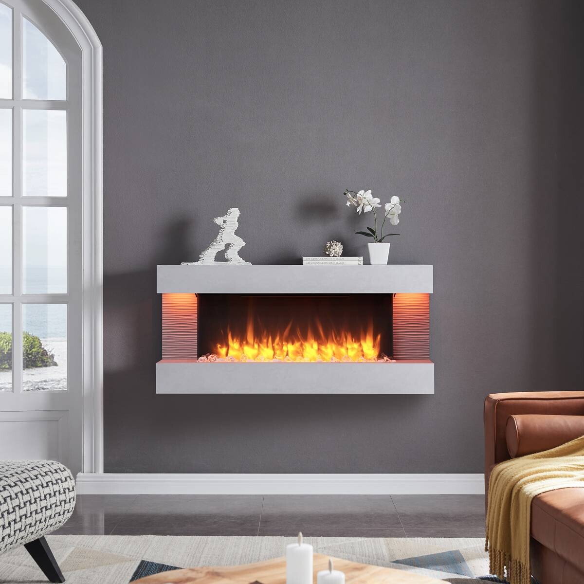 Balderia Wandkamin Helia grau MDF B/H/T: ca. 127x60x25 cm