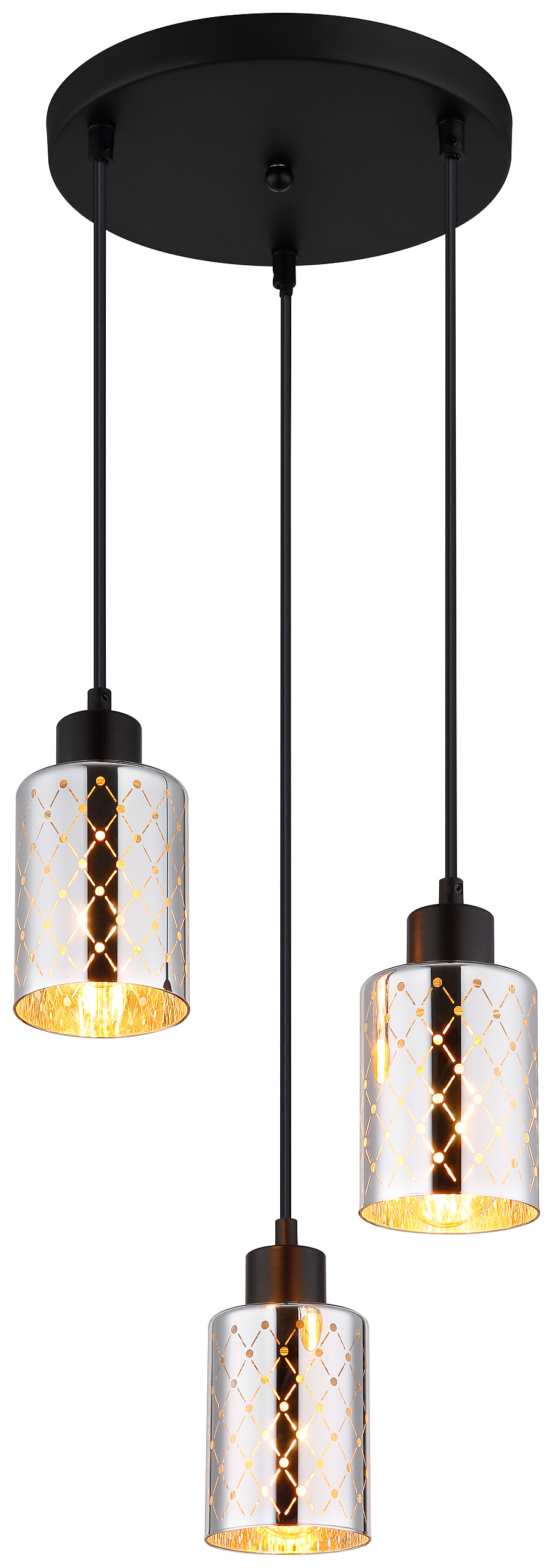 GLOBO Hängeleuchte mattschwarz klar Chrom Metall PVC Glas H/D: ca. 120x29 cm E27 3 Brennstellen