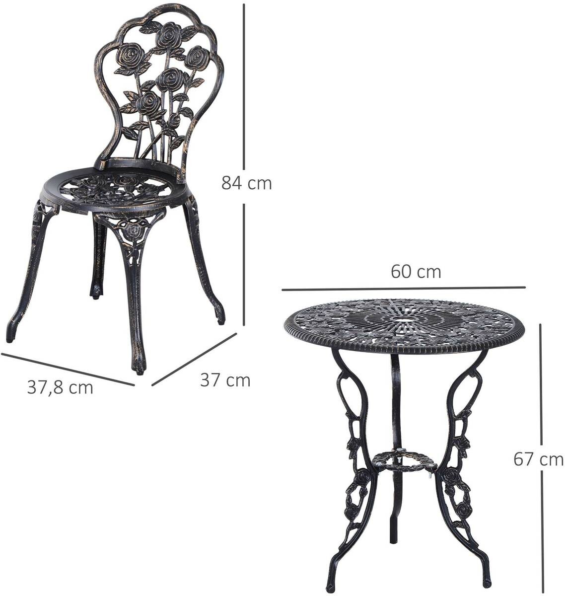 Outsunny Bistro-Set bronze Alu B/H/L: ca. 60x67x60 cm