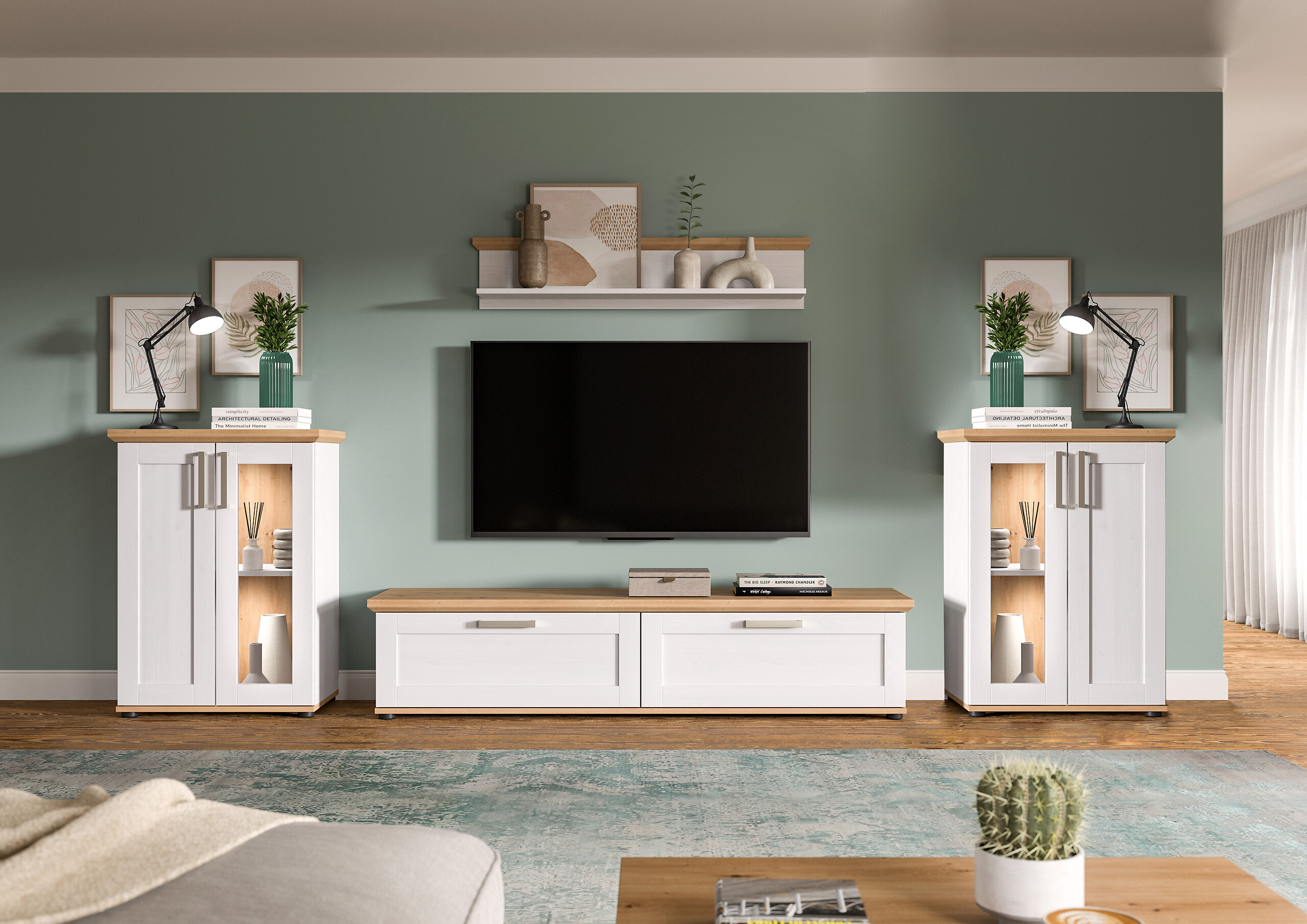 Wohnwand VERONA Lärche Nachbildung Eiche Nachbildung B/H/T: ca. 316x161x40 cm