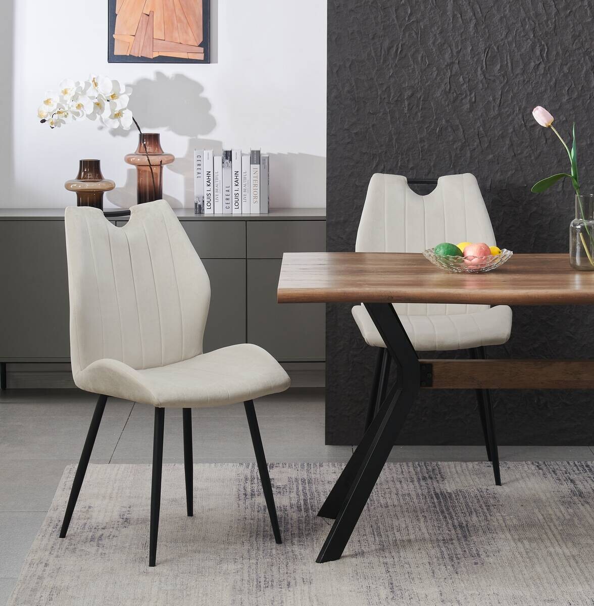 Stuhl CHRISTIN, 2er Set creme Samt B/H/T: ca. 52x58x75 cm