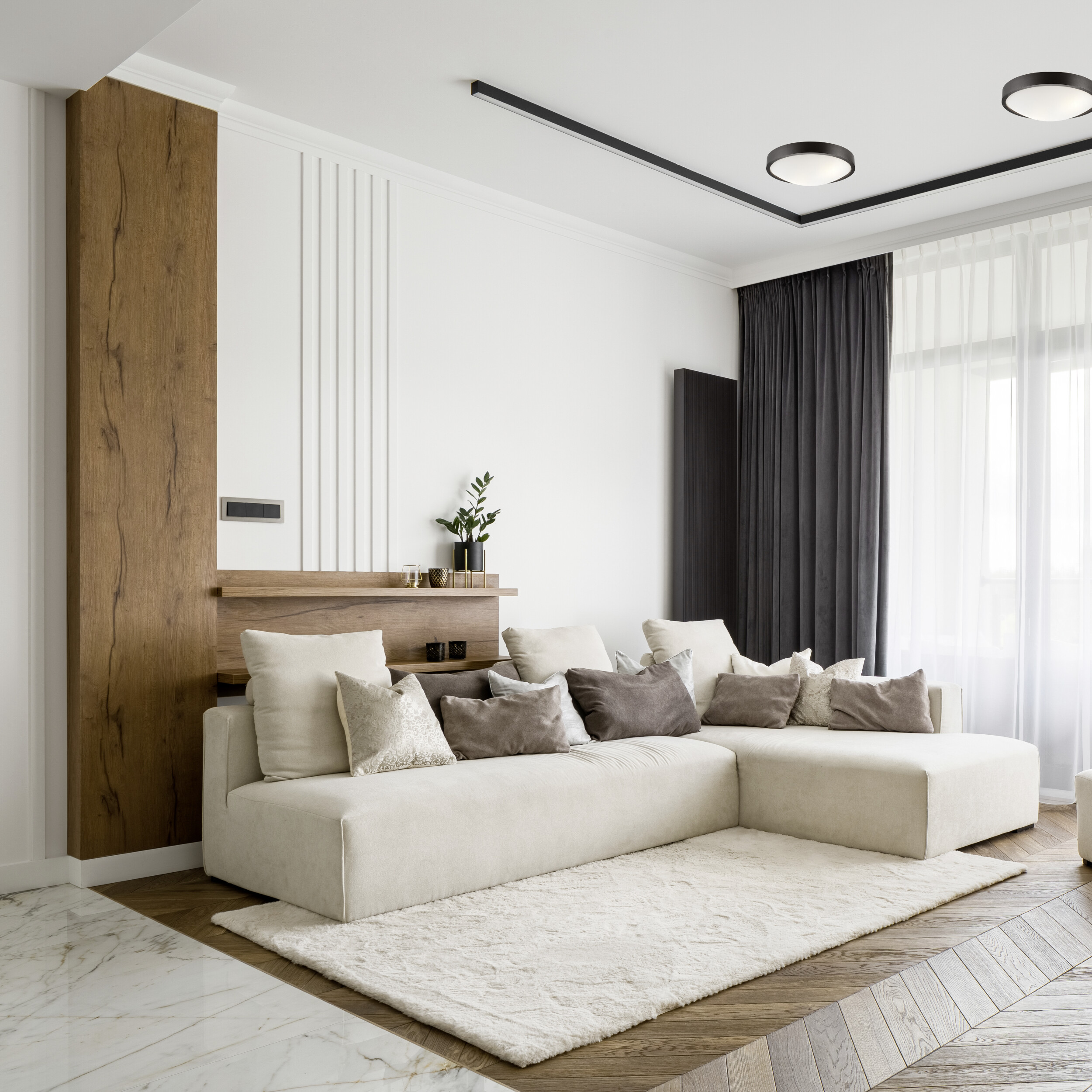 Lamkur Deckenleuchte dunkelbraun Glas Holz B/H/L: ca. 38,5x12x38,5 cm 2 Brennstellen