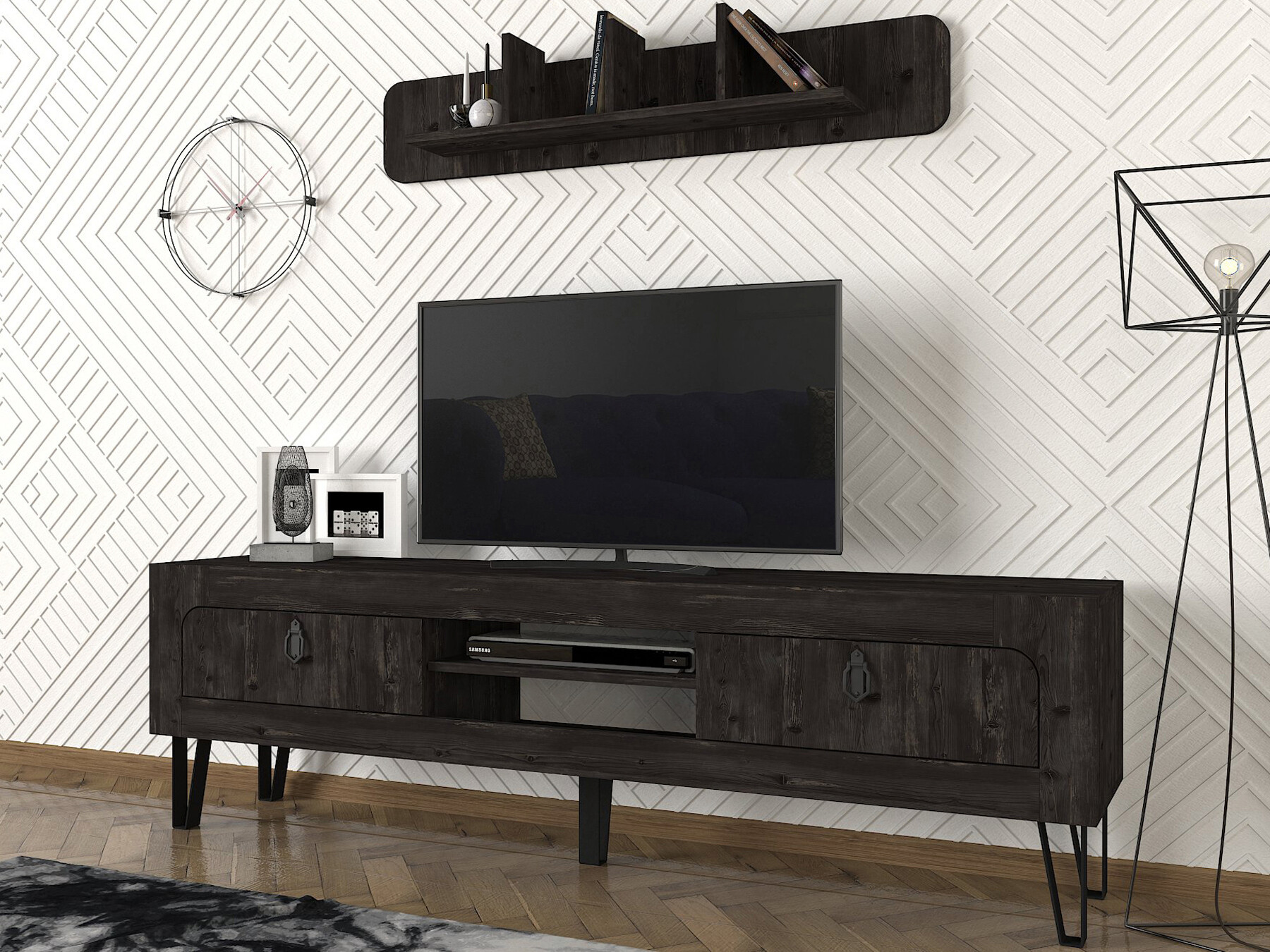 Wohnwand Emerald Rebab braun dunkelgrau B/H/T: ca. 180x55x30 cm