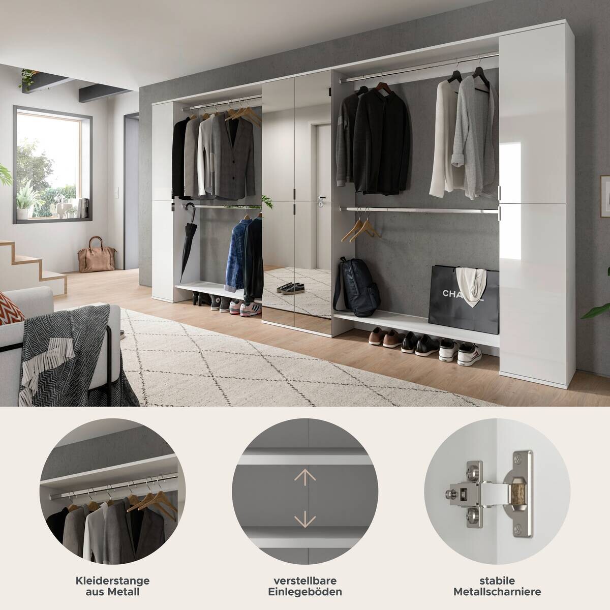 Garderobe PROJEKT X weiß weiß Hochglanz B/H/T: ca. 341x191x37 cm