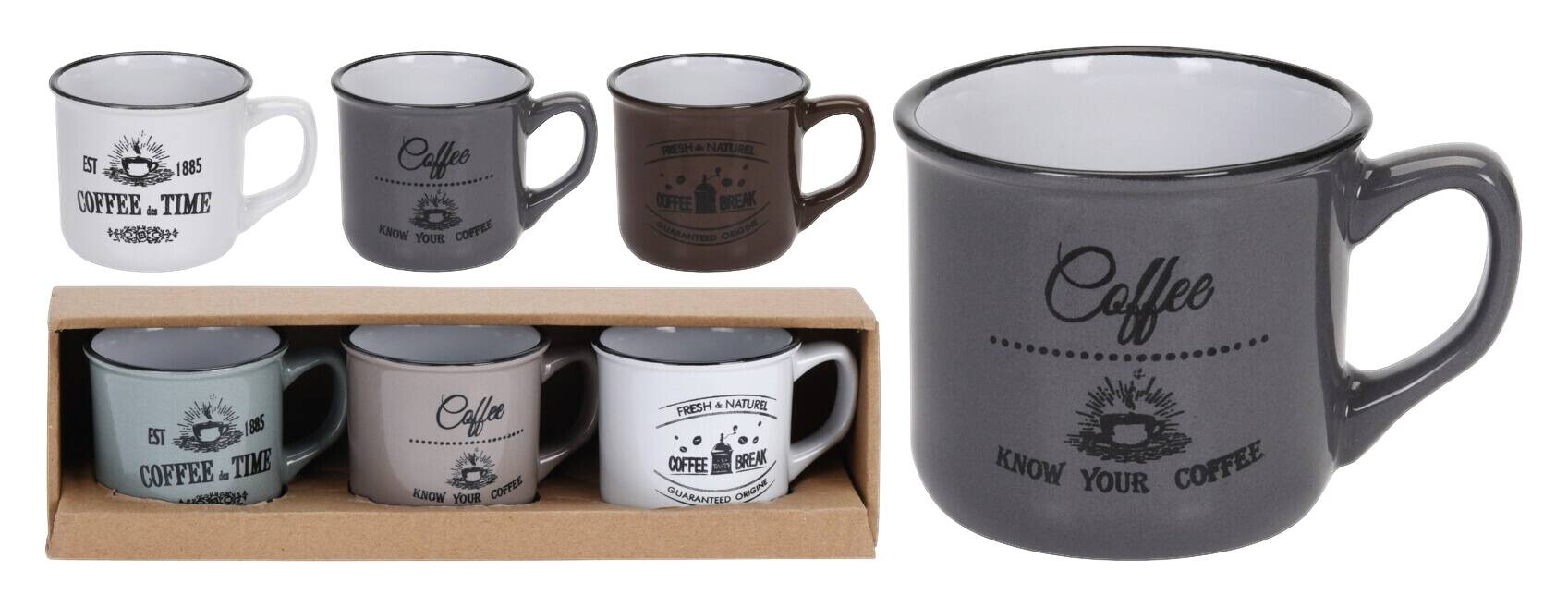 Becher 3er Set mehrfarbig Keramik