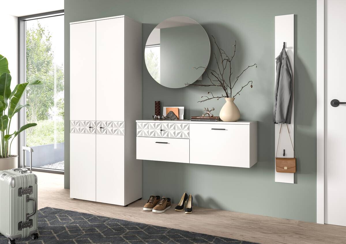 Garderobe Prisma weiß weiß Hochglanz B/H/T: ca. 226x192x34 cm