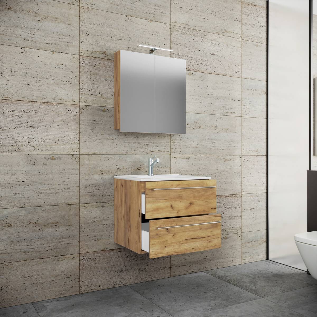 Waschplatz 3tlg-Badinos Eiche Honig Nachbildung B/H/T: ca. 61x52x46 cm