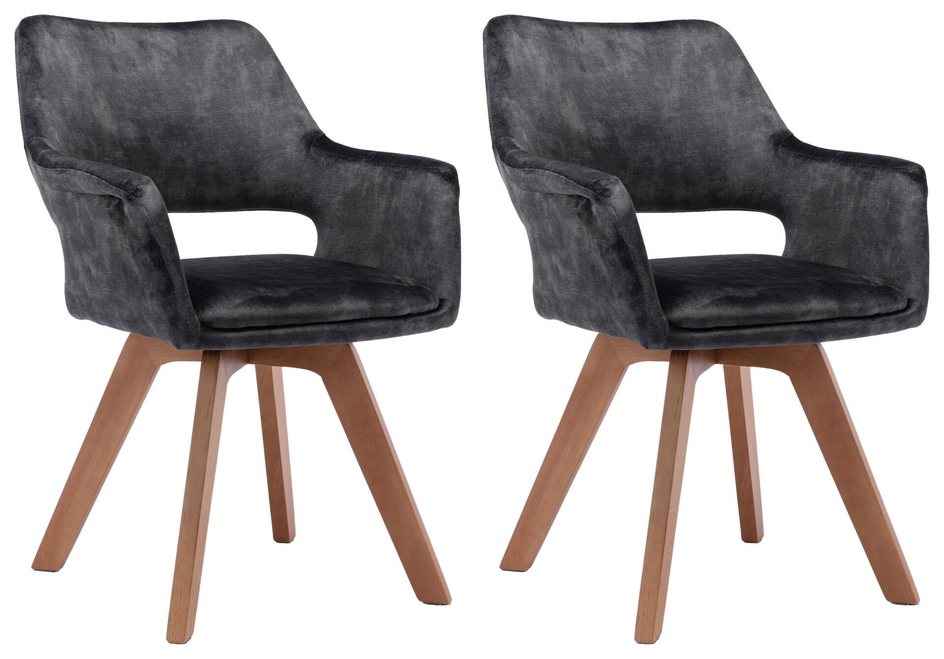 Stuhl KLARA  2er-Set anthrazit Vintage Samt Holz B/H/T: ca. 52x89x63,5 cm