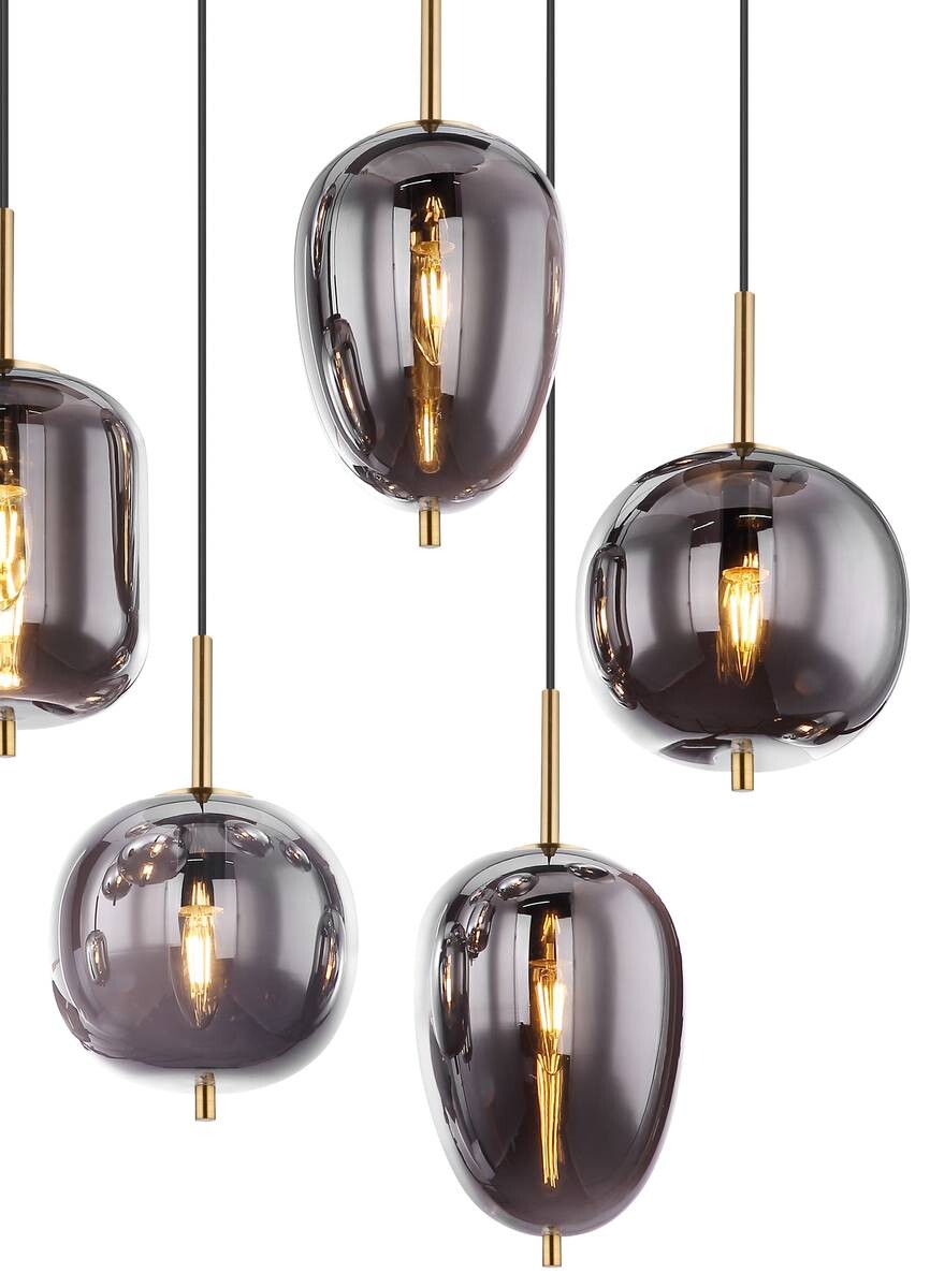 GLOBO Pendelleuchte Blacky messing Metall Rauchglas B/H/L: ca. 34x120x102,5 cm E14 8 Brennstellen