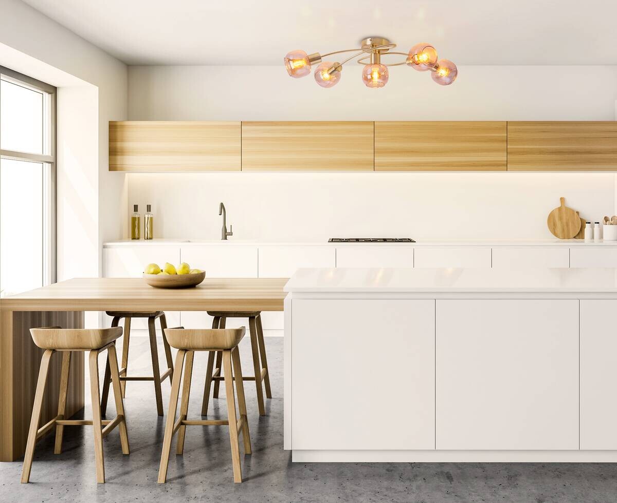 Näve Leuchten Spotleuchte 1390145 messing Metall Glas B/H/T: ca. 36x21x61 cm E14 5 Brennstellen