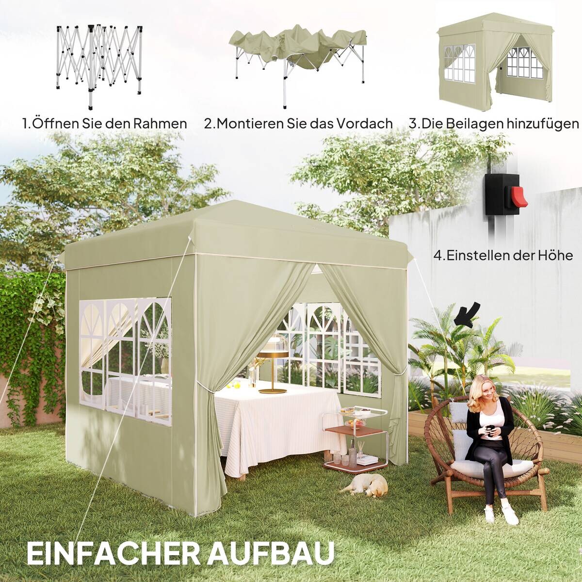 Outsunny Pavillon cremeweiß Metall B/H/L: ca. 248x270x248 cm