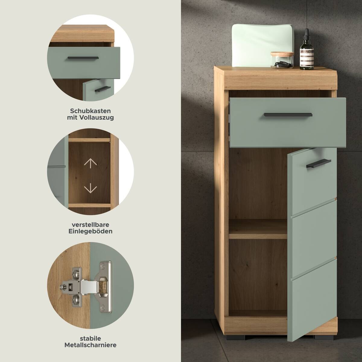 Schrank Scout Eiche Artisan Nachbildung salbei Nachbildung B/H/T: ca. 37x88x31 cm