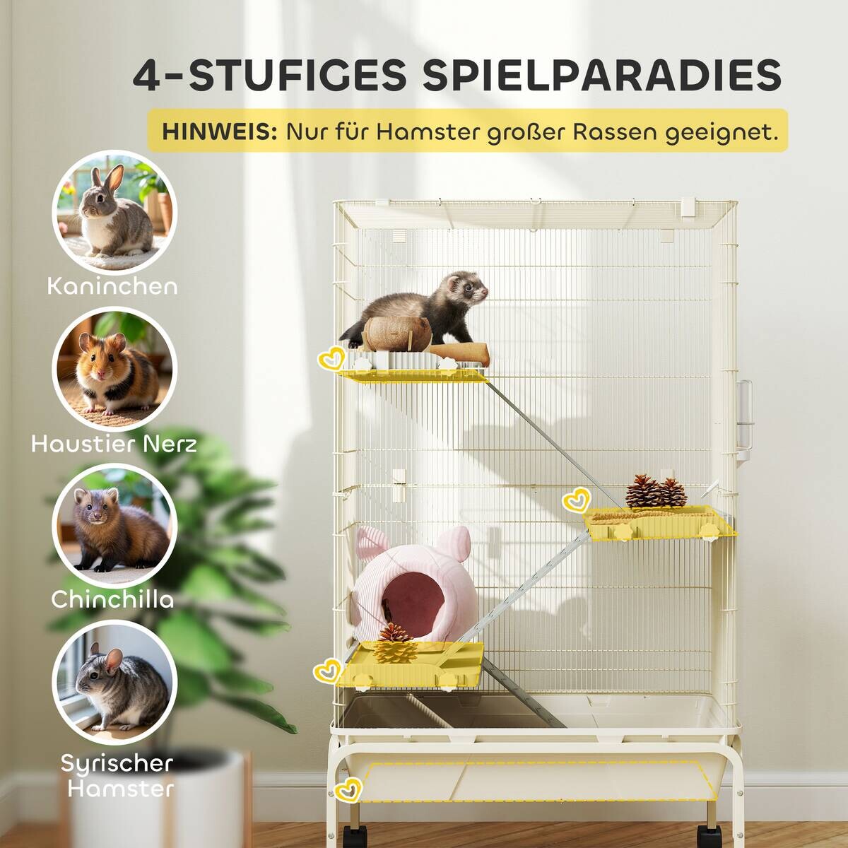 PawHut Kleintierkäfig beige Stahl B/H/L: ca. 44x120x69 cm