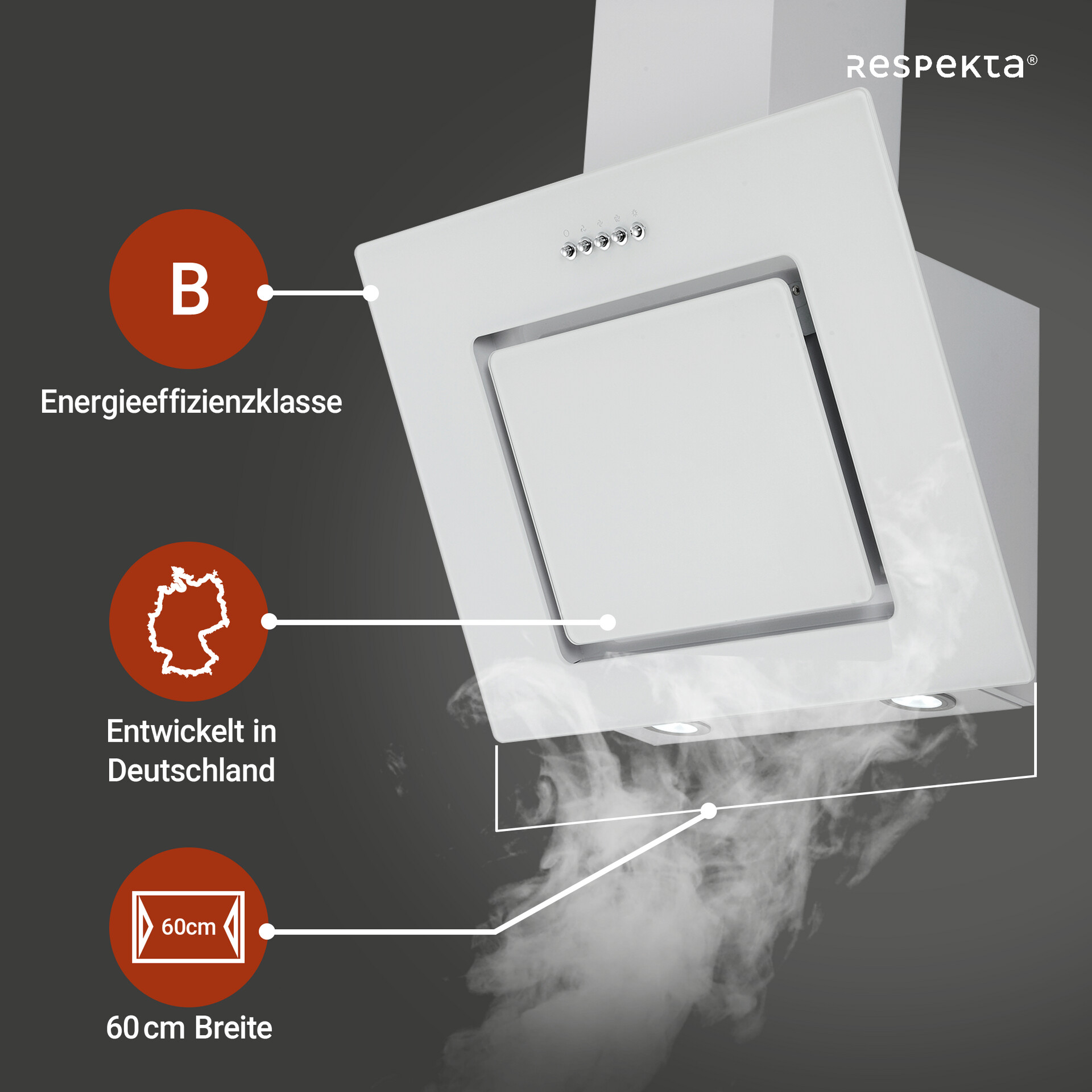 Respekta Dunstabzugshaube CH22010WBZ weiß Metall B/H/T: ca. 60x73,9x34 cm