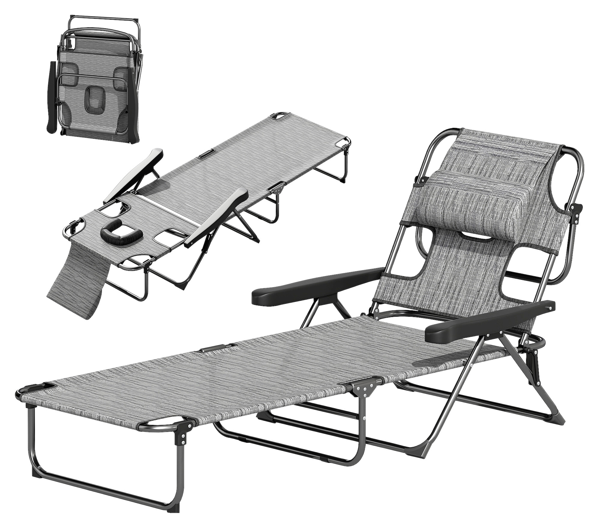 Outsunny Sonnenliege grau Polyester B/H/L: ca. 72x31x194 cm