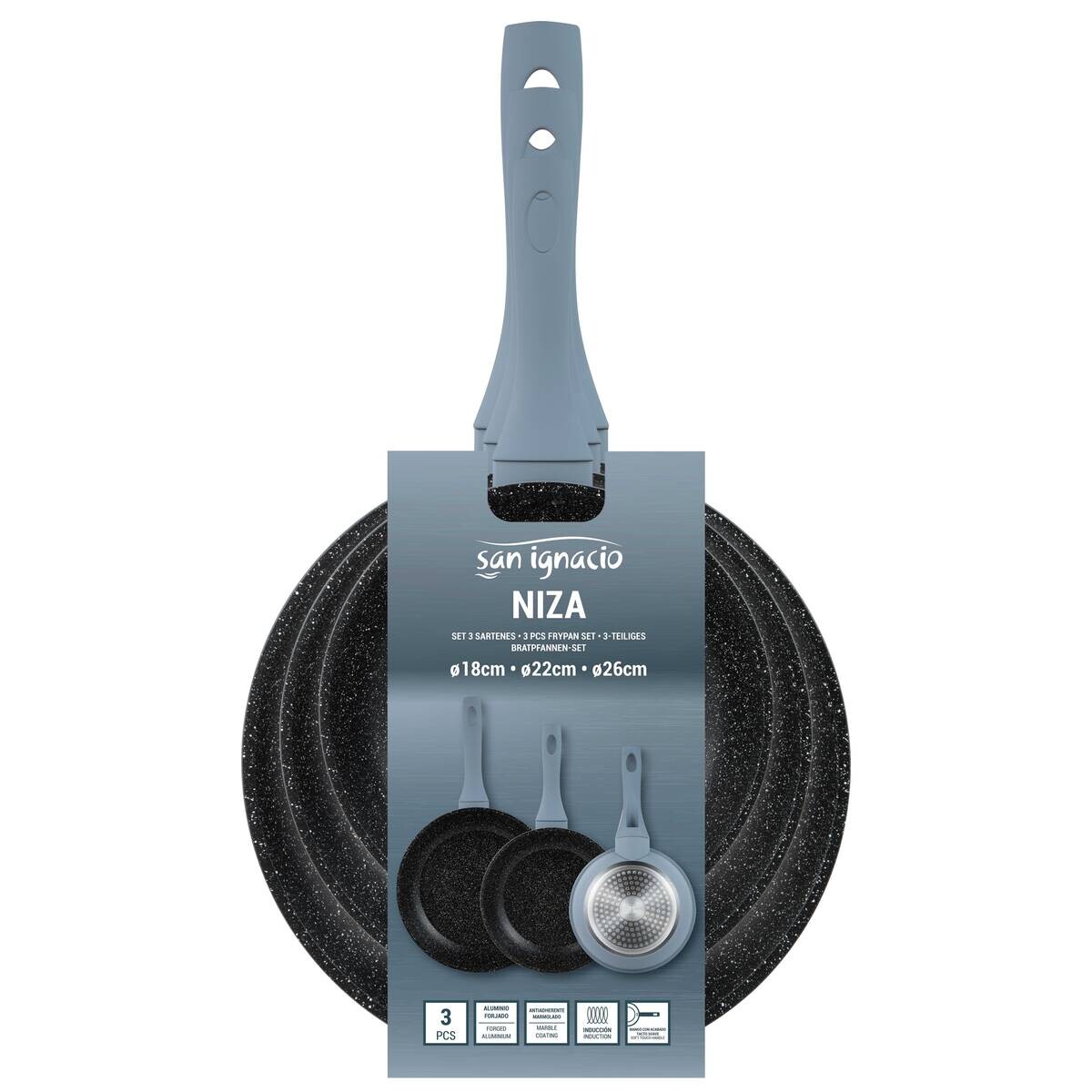 SAN IGNACIO Pfannen-Set NIZA blau Aluminium 3 tlg.