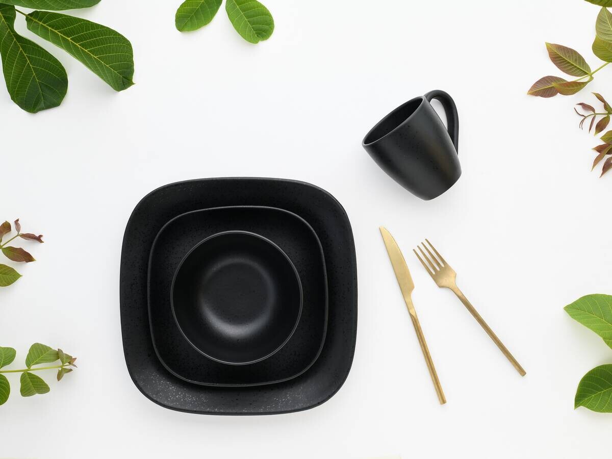 CreaTable Kombiservice Magic Black Square schwarz Steinzeug 16 tlg.