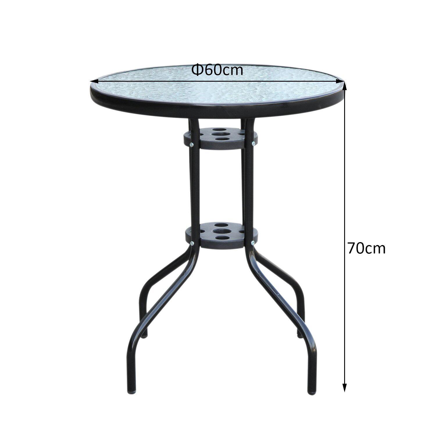 Outsunny Glastisch schwarz Metall H/D: ca. 70x60 cm