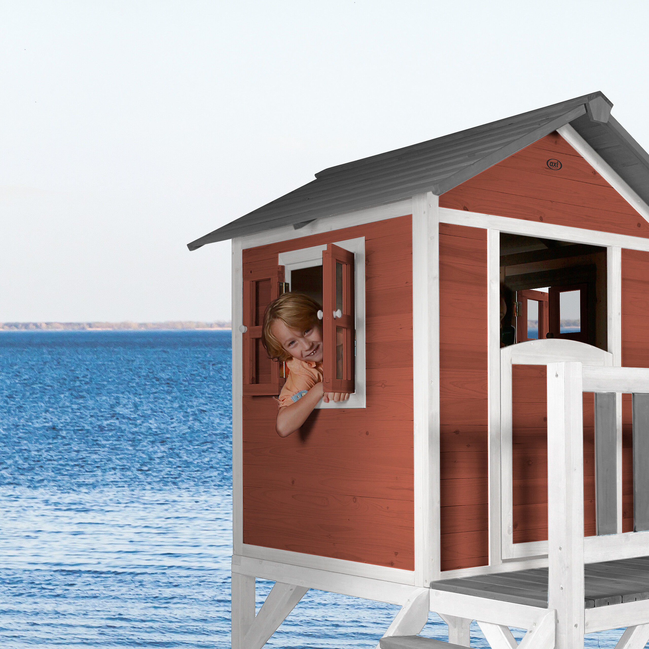 AXI Spielhaus Lodge XL rot B/H/T: ca. 240x189x167 cm