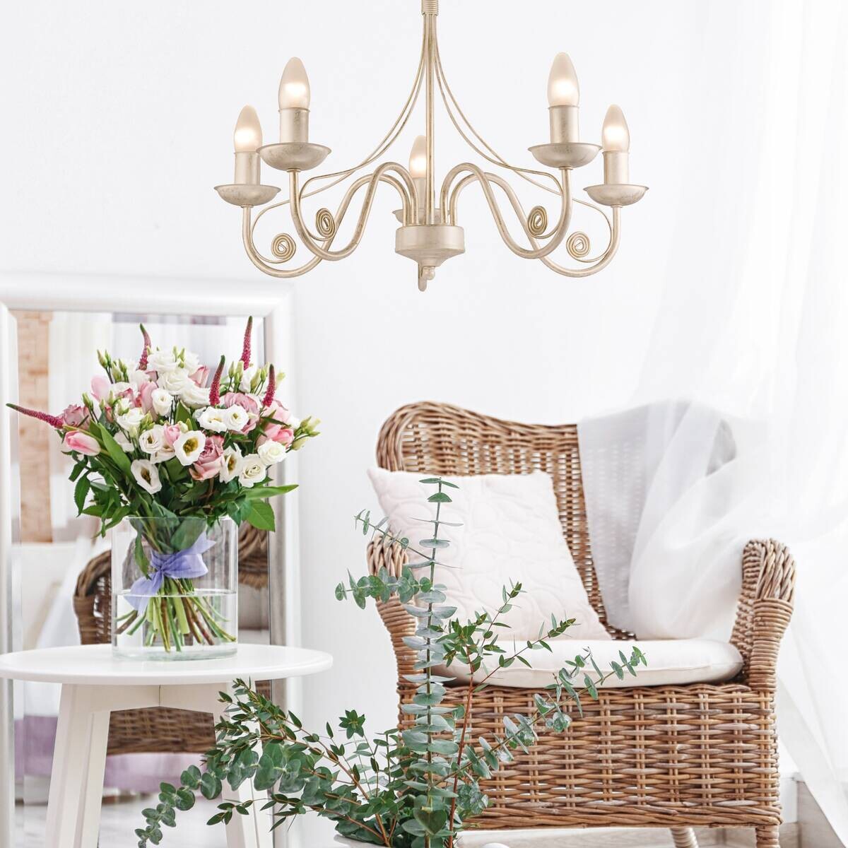 Lamkur Pendelleuchte DONATO 22536 weiß Stahl H/L: ca. 72x57 cm E14 5 Brennstellen