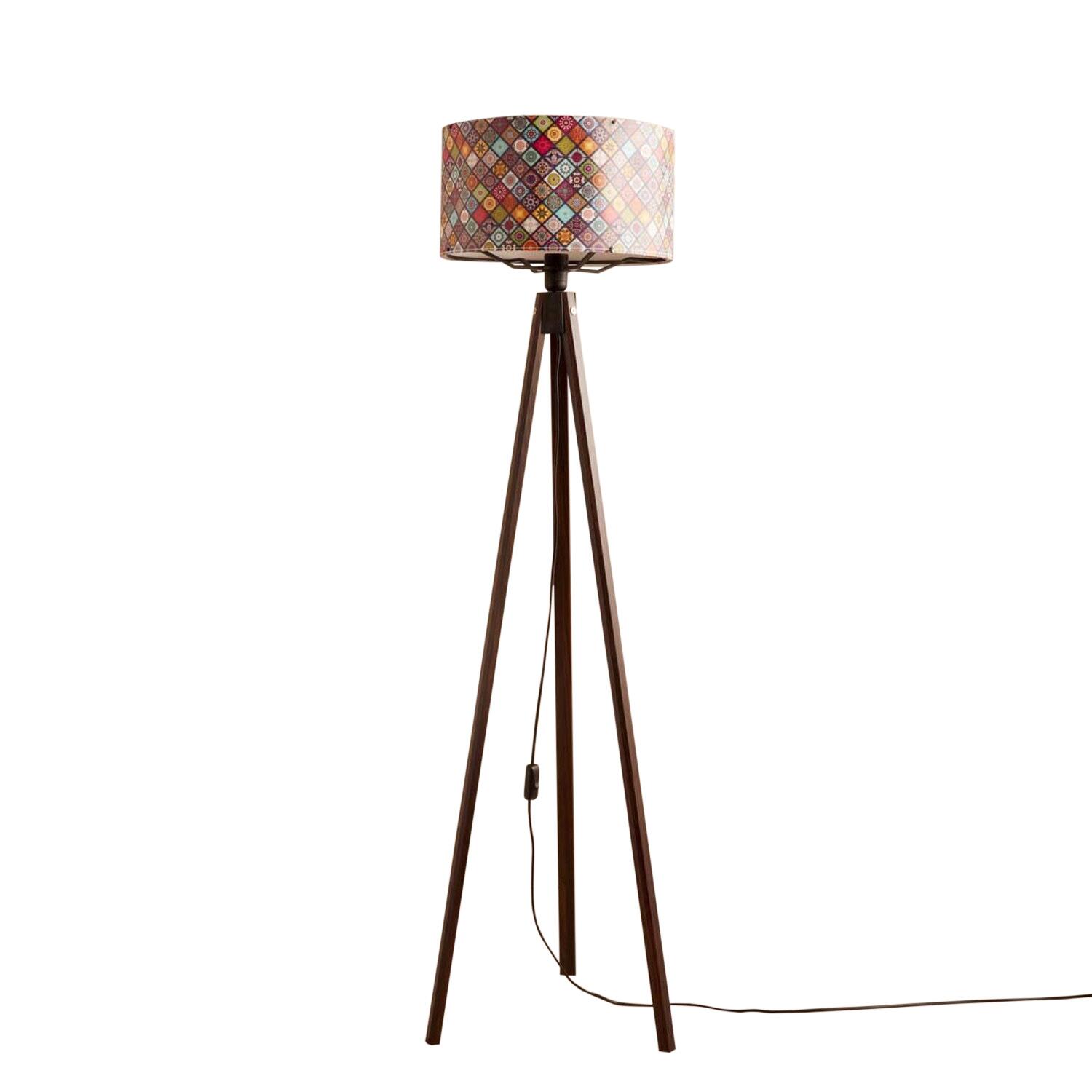 Opviq Stehleuchte mehrfarbig Stoff Holz B/H/T/L/D: ca. 21x140x21x21x21 cm E27 1 Brennstellen