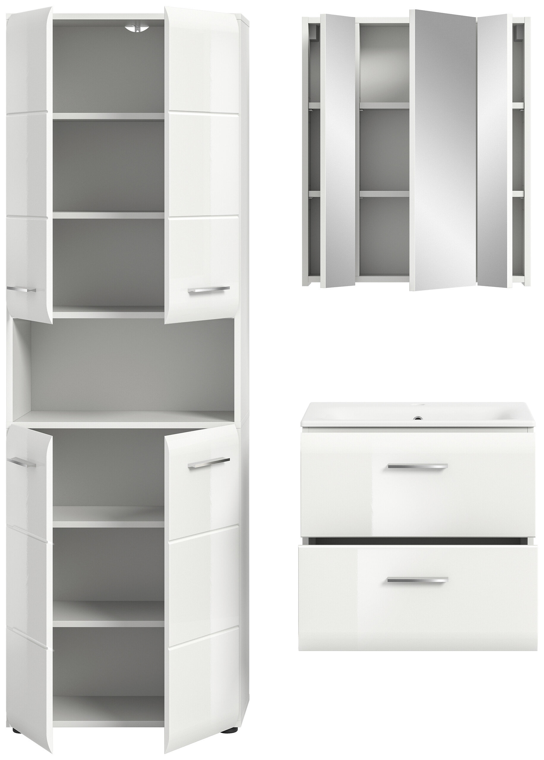 Badezimmer-Set Ice weiß weiß Hochglanz B/H/T: ca. 135x185x46 cm