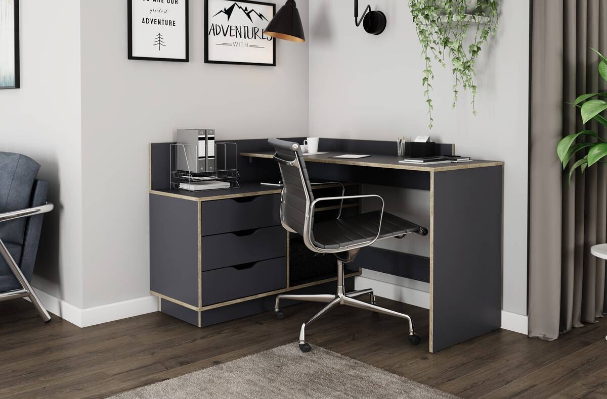 Winkelschreibtisch BELFAST anthrazit Eiche Optik B/H/T: ca. 129x83,5x105 cm