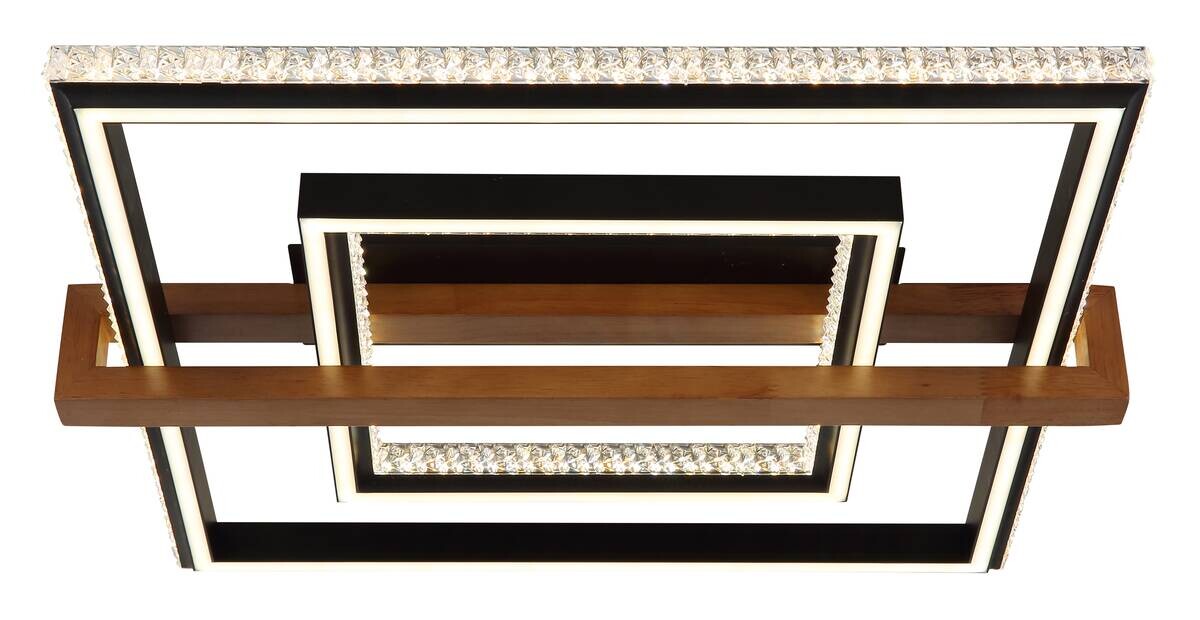 GLOBO LED-Deckenleuchte Opal dunkelbraun mattschwarz Holz Metall Kunststoff B/H/L: ca. 55x11,5x50 cm 1 Brennstellen