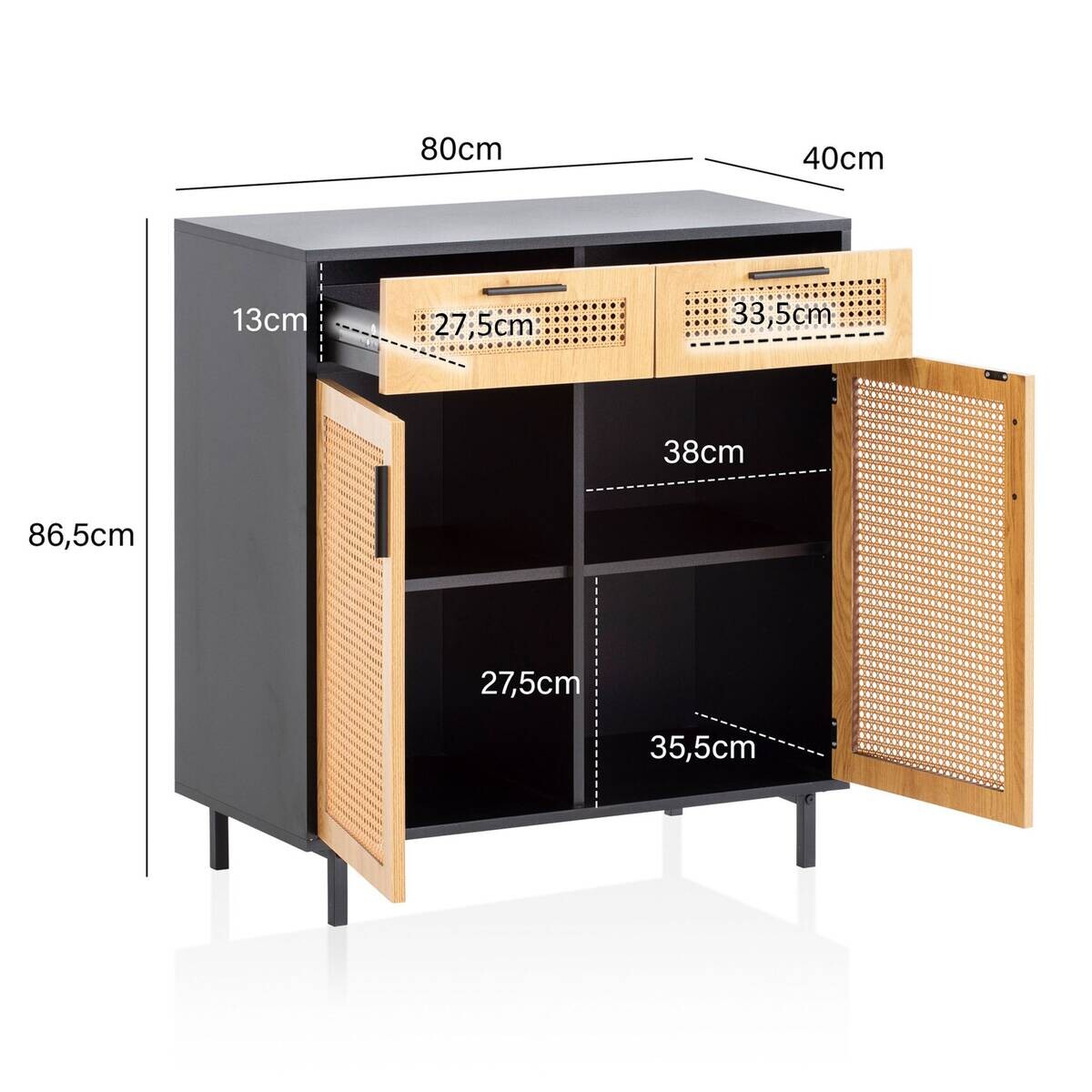 Sideboard schwarz Eiche Optik B/H/T: ca. 80x86,5x40 cm