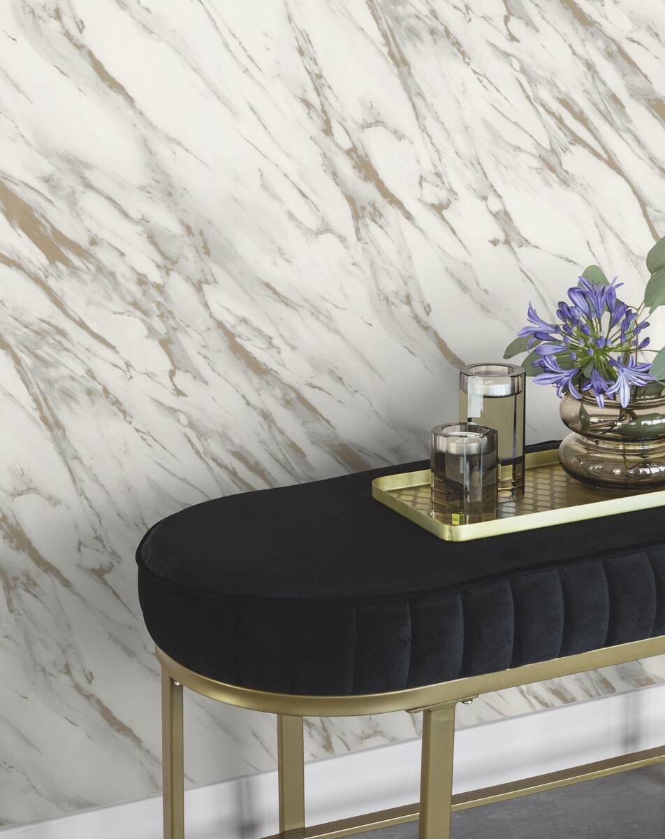 Rasch Papiertapete Marmoroptik weiß gold B/L: ca. 53x1005 cm