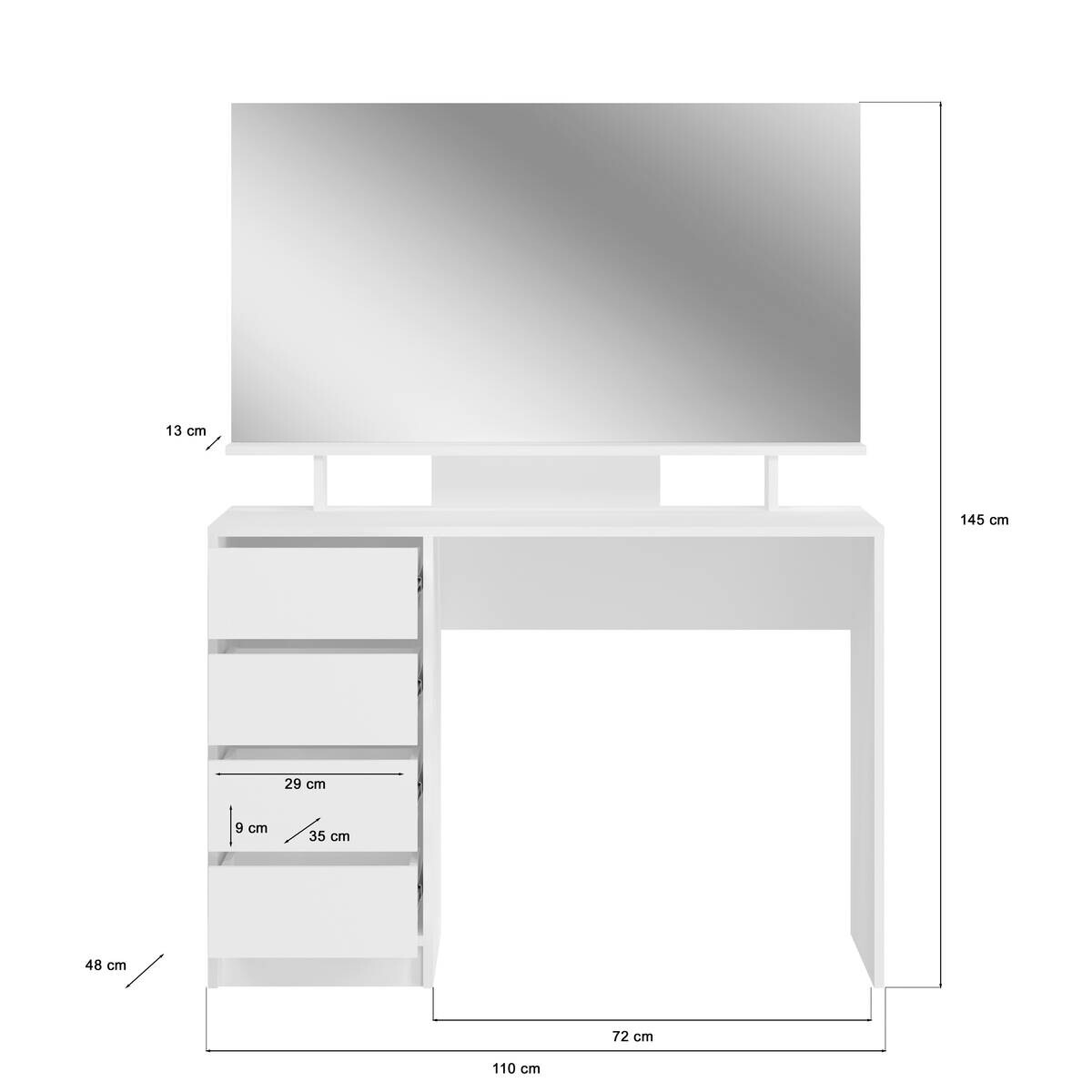 Schminktisch EMMA weiß weiß Hochglanz Spiegel B/H/T: ca. 110x140x48 cm