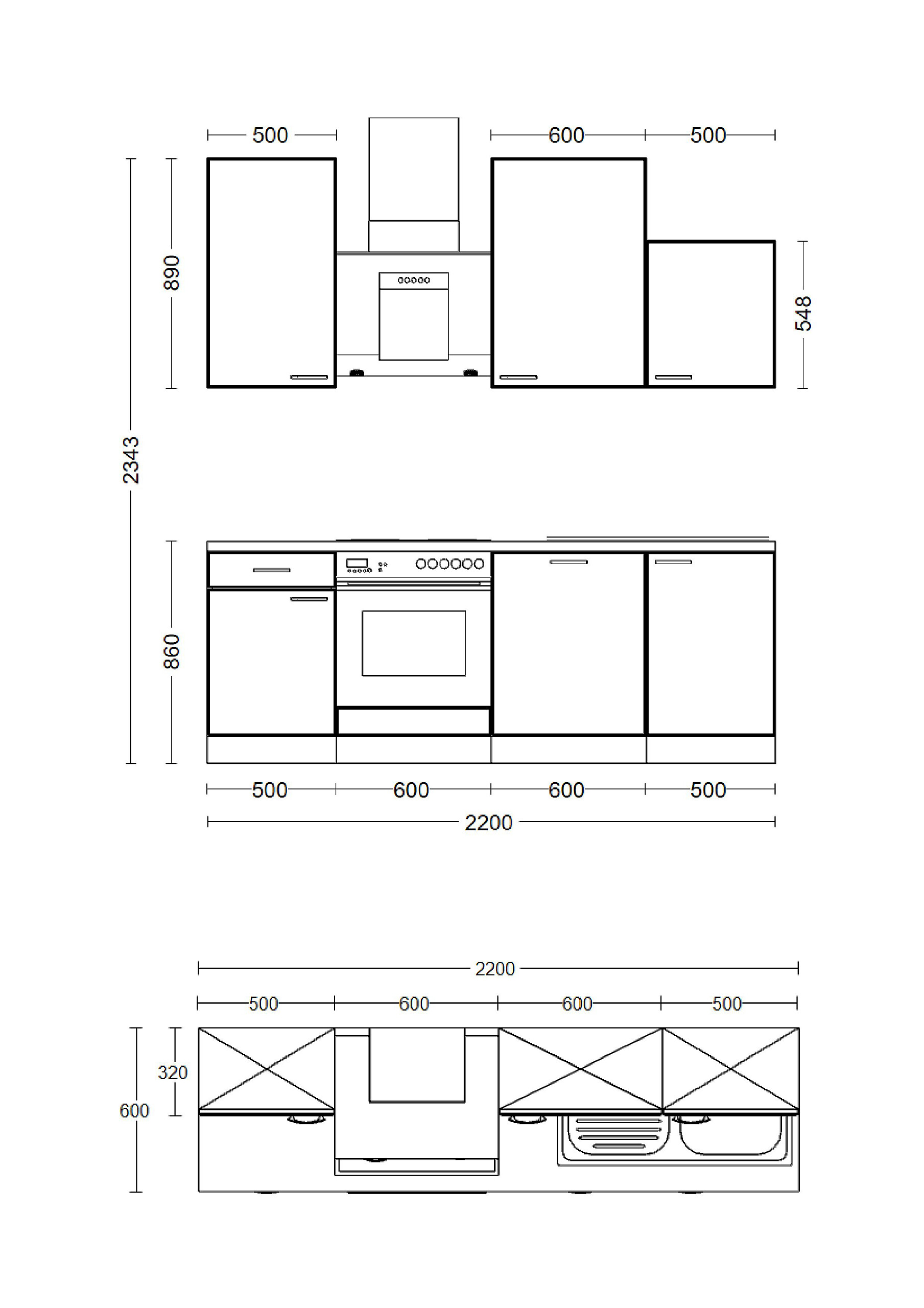 Küchenblock Vita weiß matt B/H/T: ca. 220x234x60 cm
