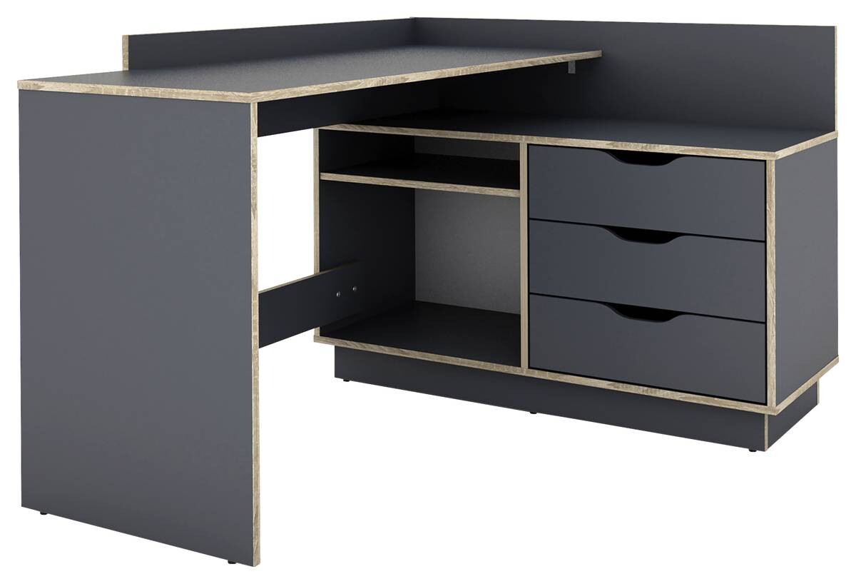 Winkelschreibtisch BELFAST anthrazit Eiche Optik B/H/T: ca. 129x83,5x105 cm