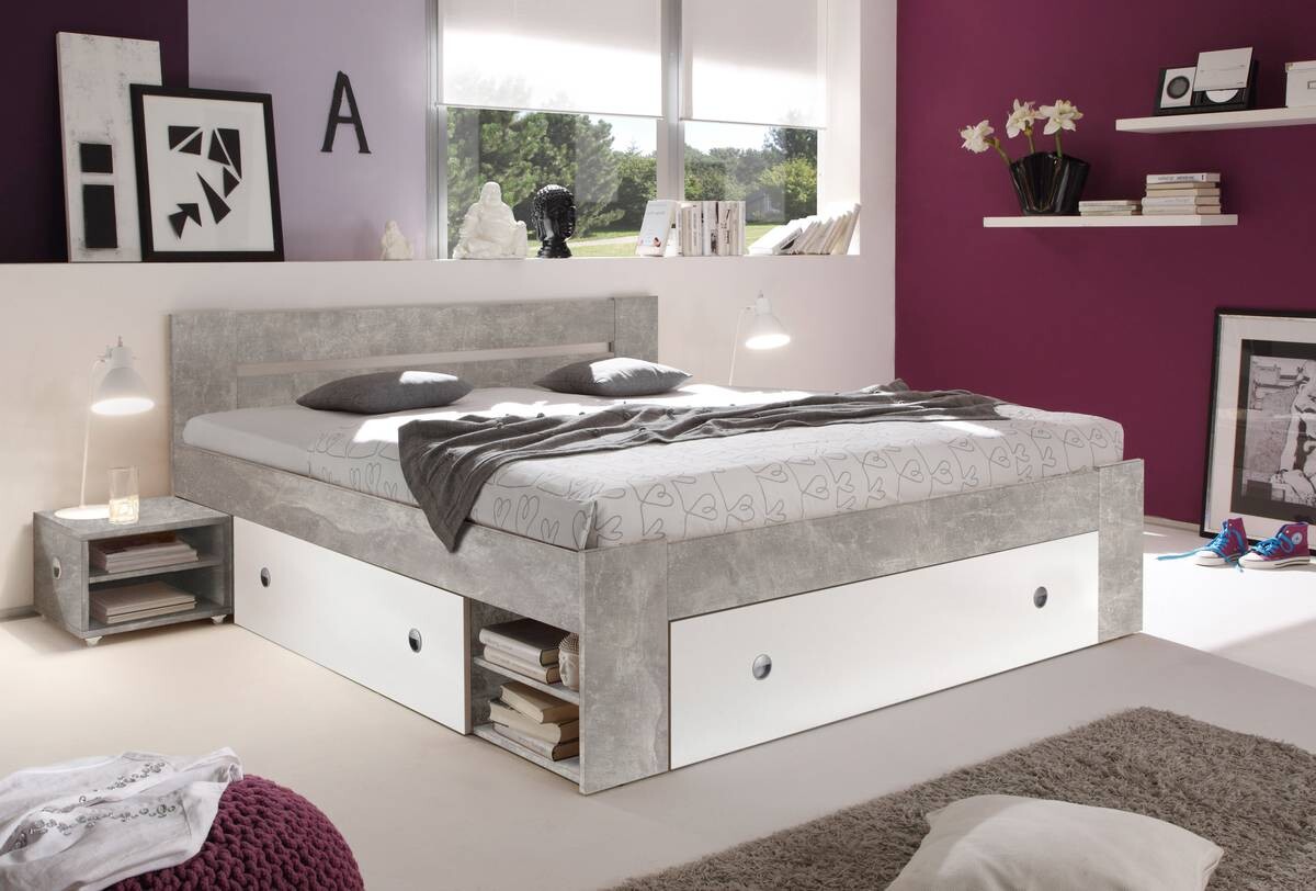 Funktionsbett Stefan Beton Optik weiß Liegefläche B/L: ca. 140x200 cm