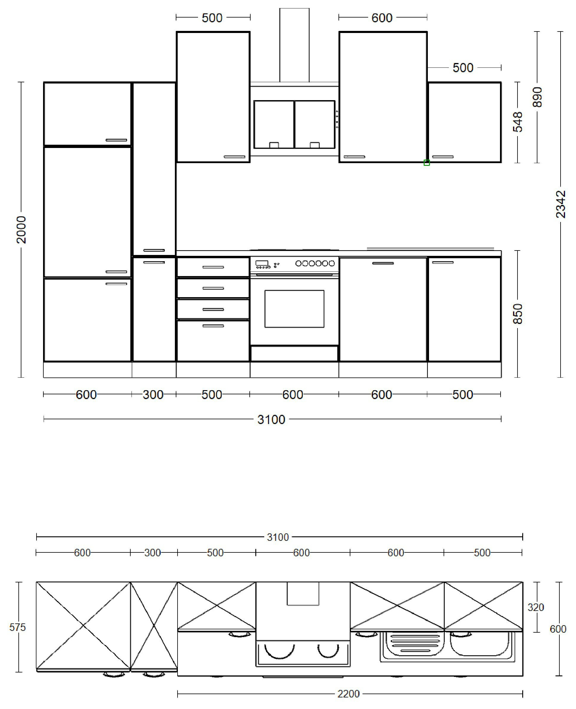 Küchenblock Samoa weiß B/H/T: ca. 310x234x60 cm