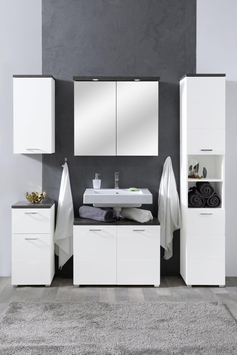 Badhochschrank Praya Dark Concret Nachbildung weiß Hochglanz B/H/T: ca. 36x190x32 cm