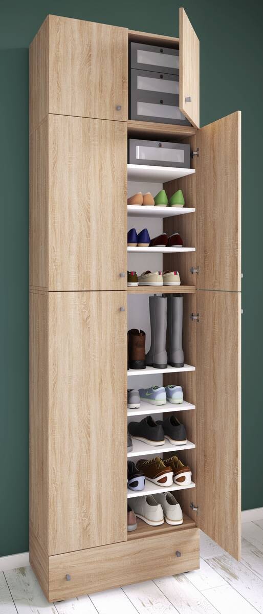 Schuhschrank Lona Eiche Sonoma Nachbildung weiß B/H/T: ca. 70x240x39 cm