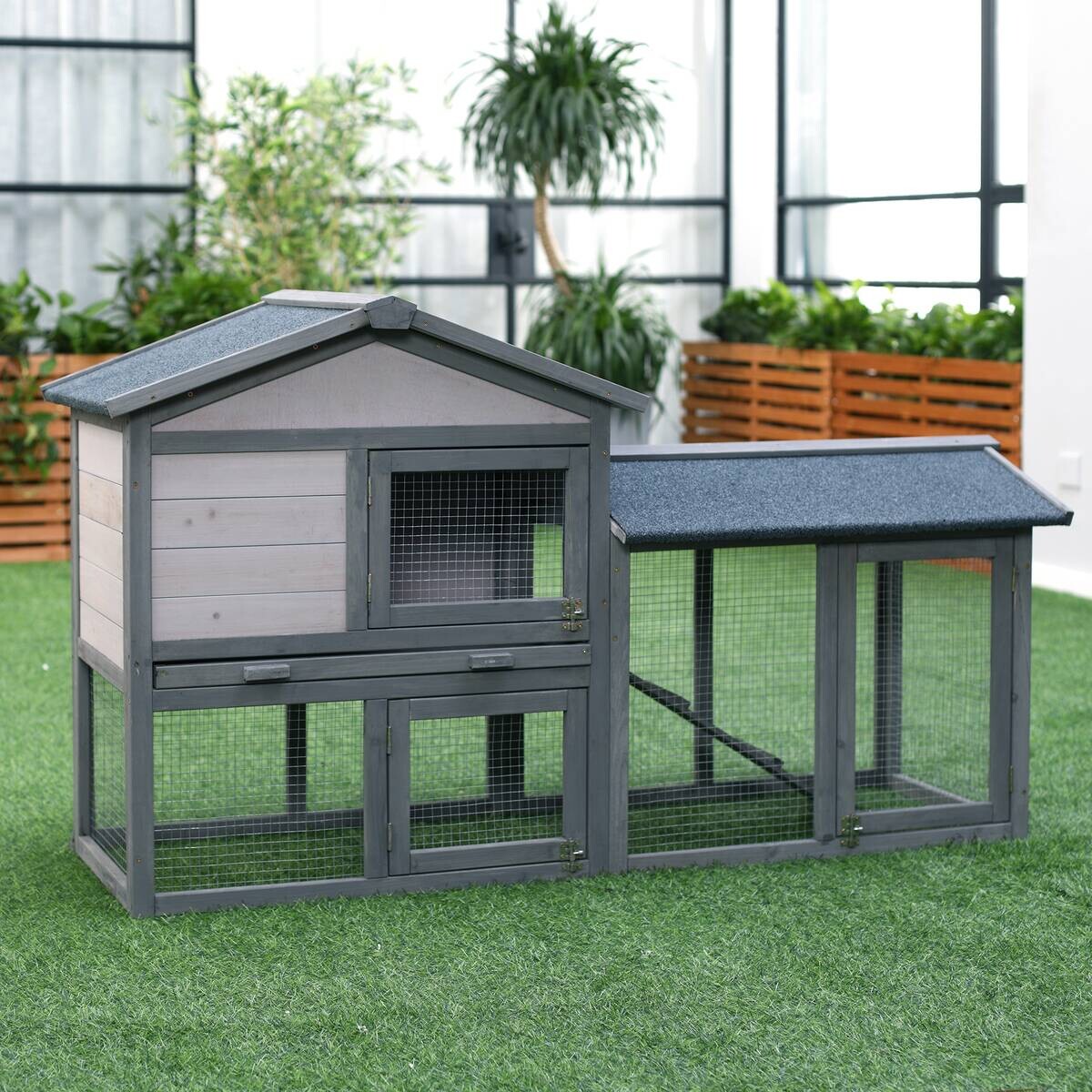 PawHut Kleintierstall grau Holz B/H/L: ca. 54x84x147 cm