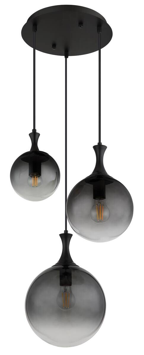 GLOBO LED Pendelleuchte Rauch mattschwarz Glas Kunststoff Metall H/D: ca. 141,5x39 cm 3.0 Brennstellen