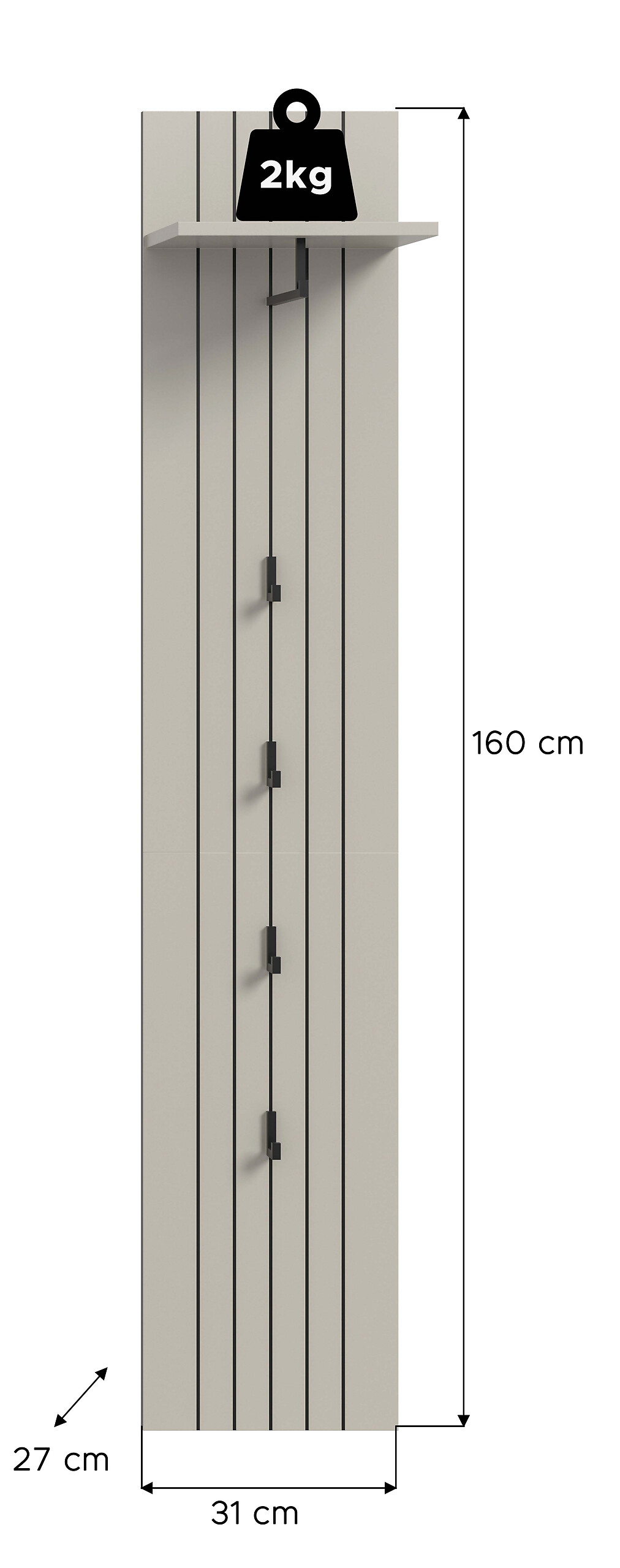 Garderobenpaneel STATION Cashmere B/H/T: ca. 31x27x160 cm