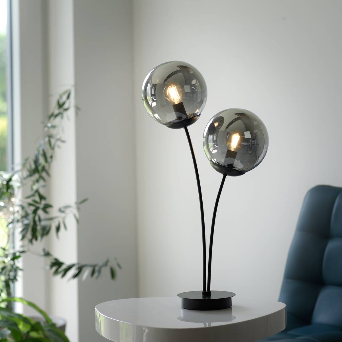 Just Light Tischleuchte BIG WIDOW 14605-18 schwarz Rauchglas Metall B/H: ca. 33,5x60 cm E14 2 Brennstellen