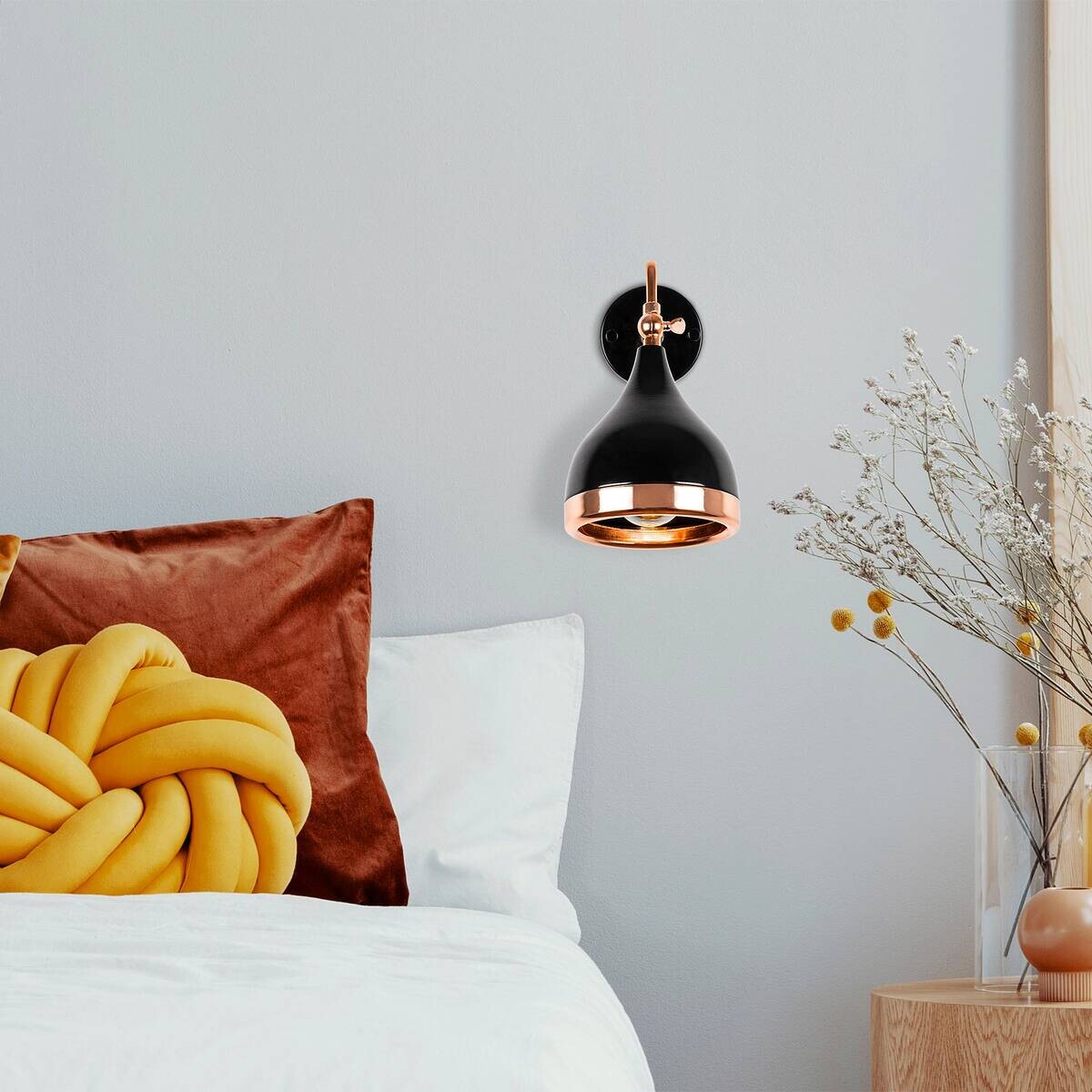 Opviq Wandleuchte Yildo Kupfer schwarz Metall B/H/T/L/D: ca. 32x26x32x14x14 cm E27 1 Brennstellen