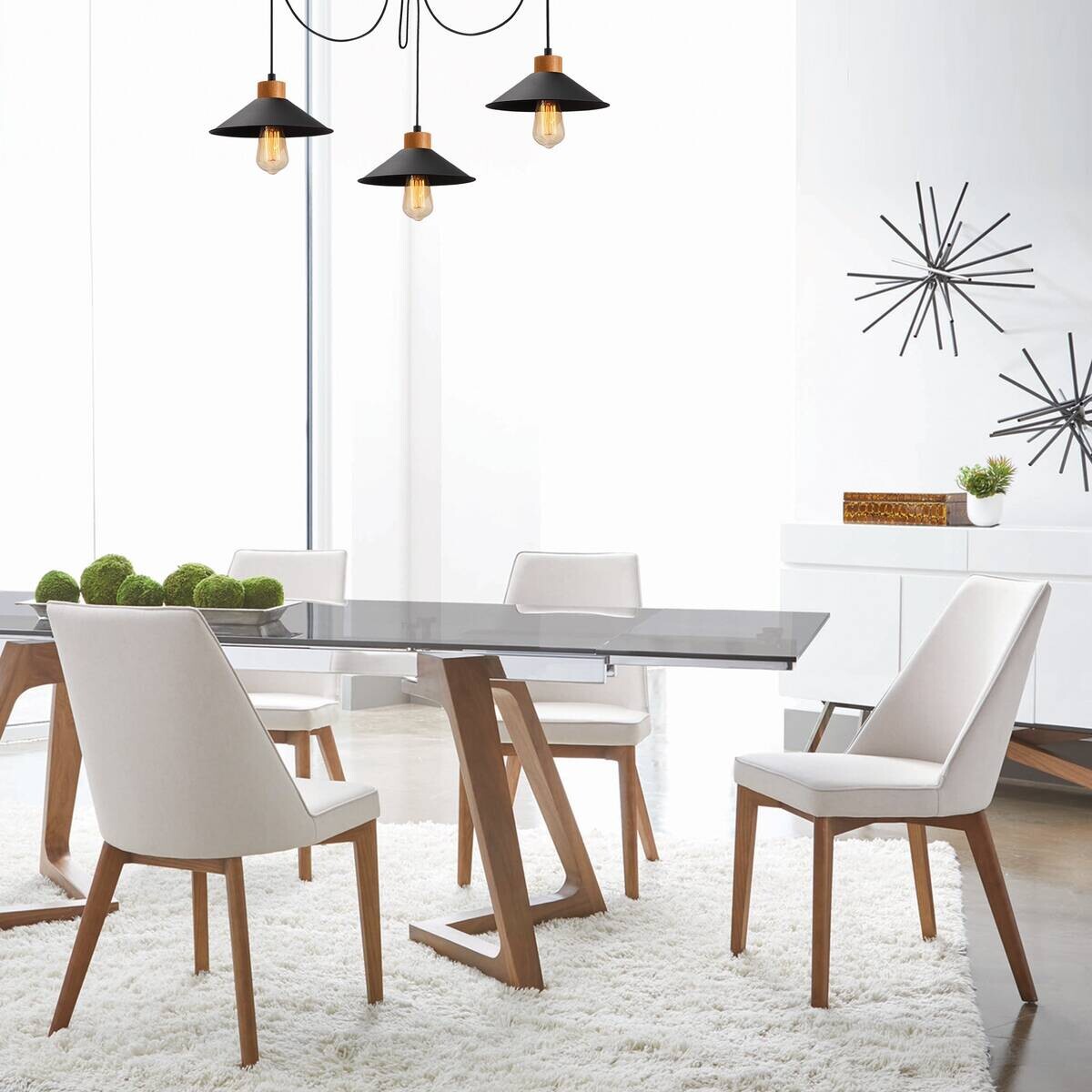 Opviq Pendelleuchte Manavgat schwarz Holz B/H/T/L/D: ca. 114x100x114x114x114 cm E27 3 Brennstellen